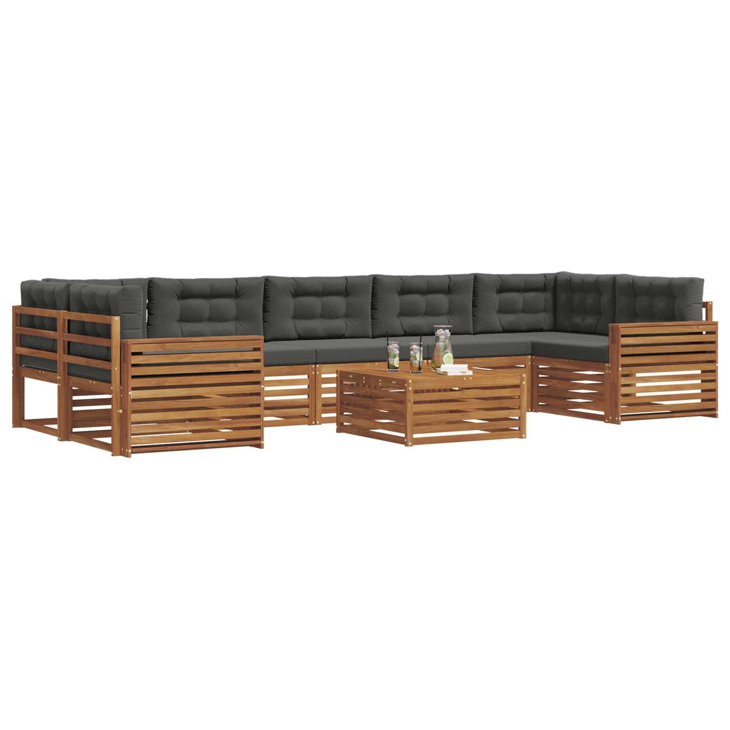 vidaXL Σειρά Καναπέ Εξωτερικού με μαξιλάρι 8 pcs Φυσικό και Ανθρακί
