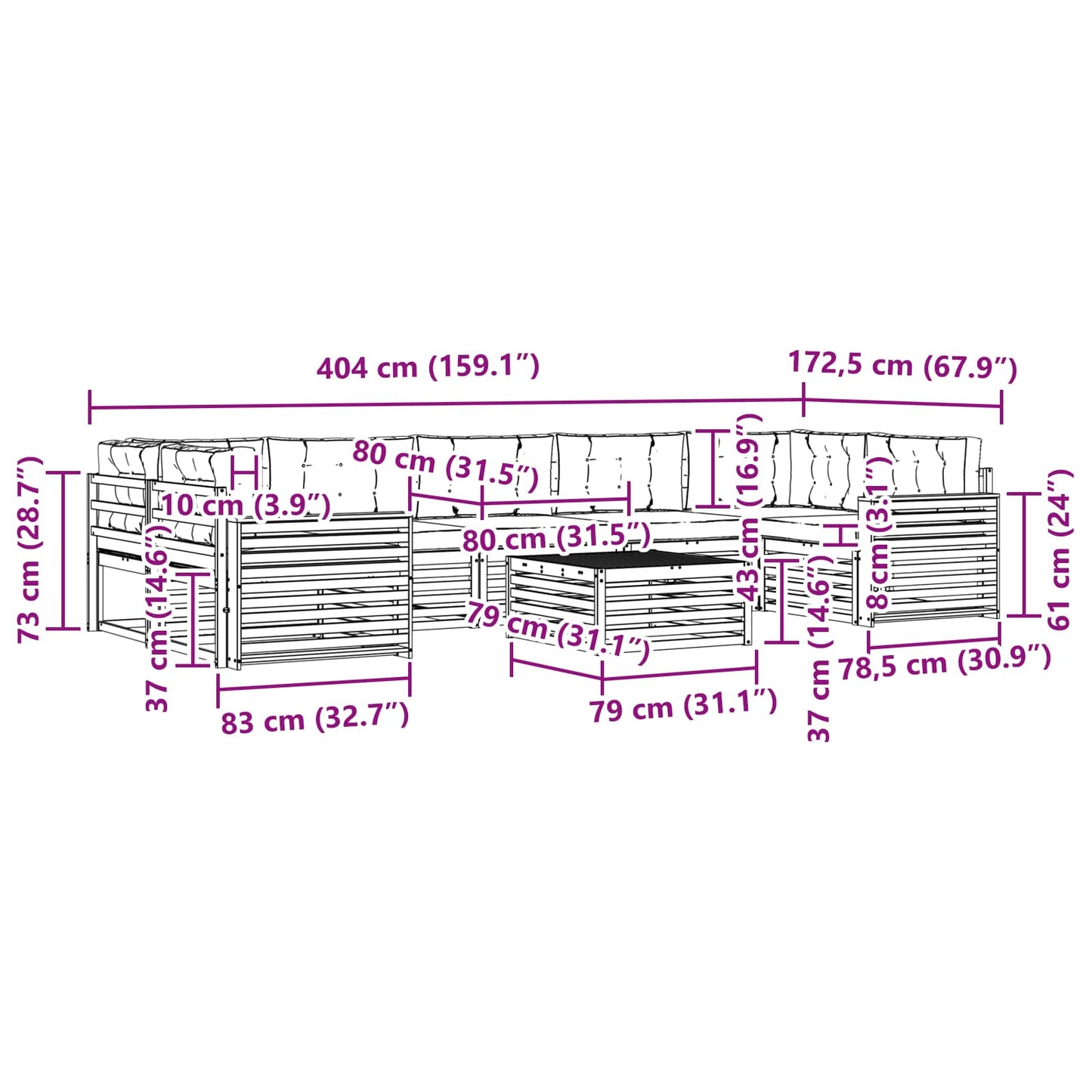 vidaXL Σειρά Καναπέ Εξωτερικού με μαξιλάρι 8 pcs Φυσικό και Ανθρακί