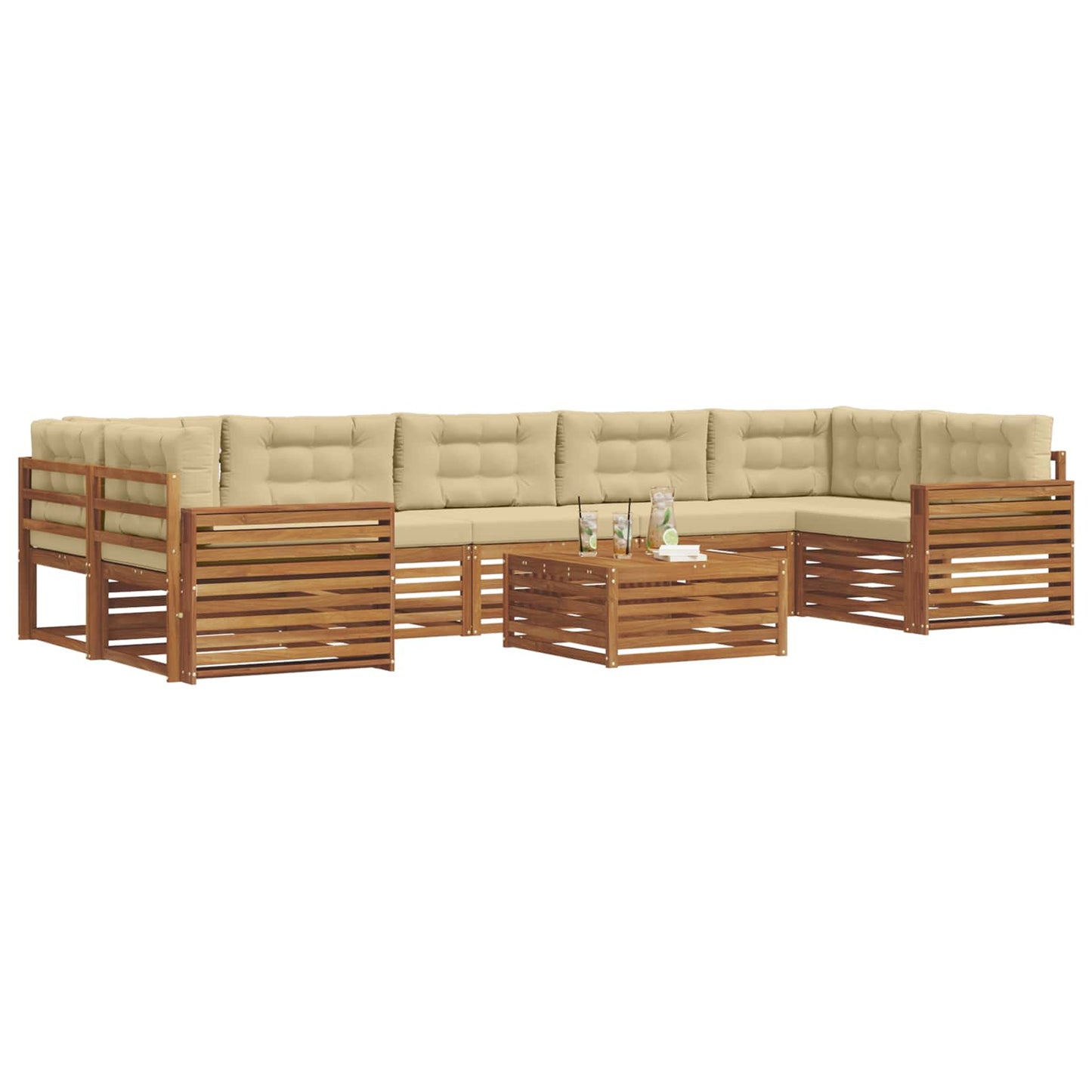 vidaXL Σειρά Καναπέ Εξωτερικού με μαξιλάρι 8 pcs Φυσικό και Μπεζ