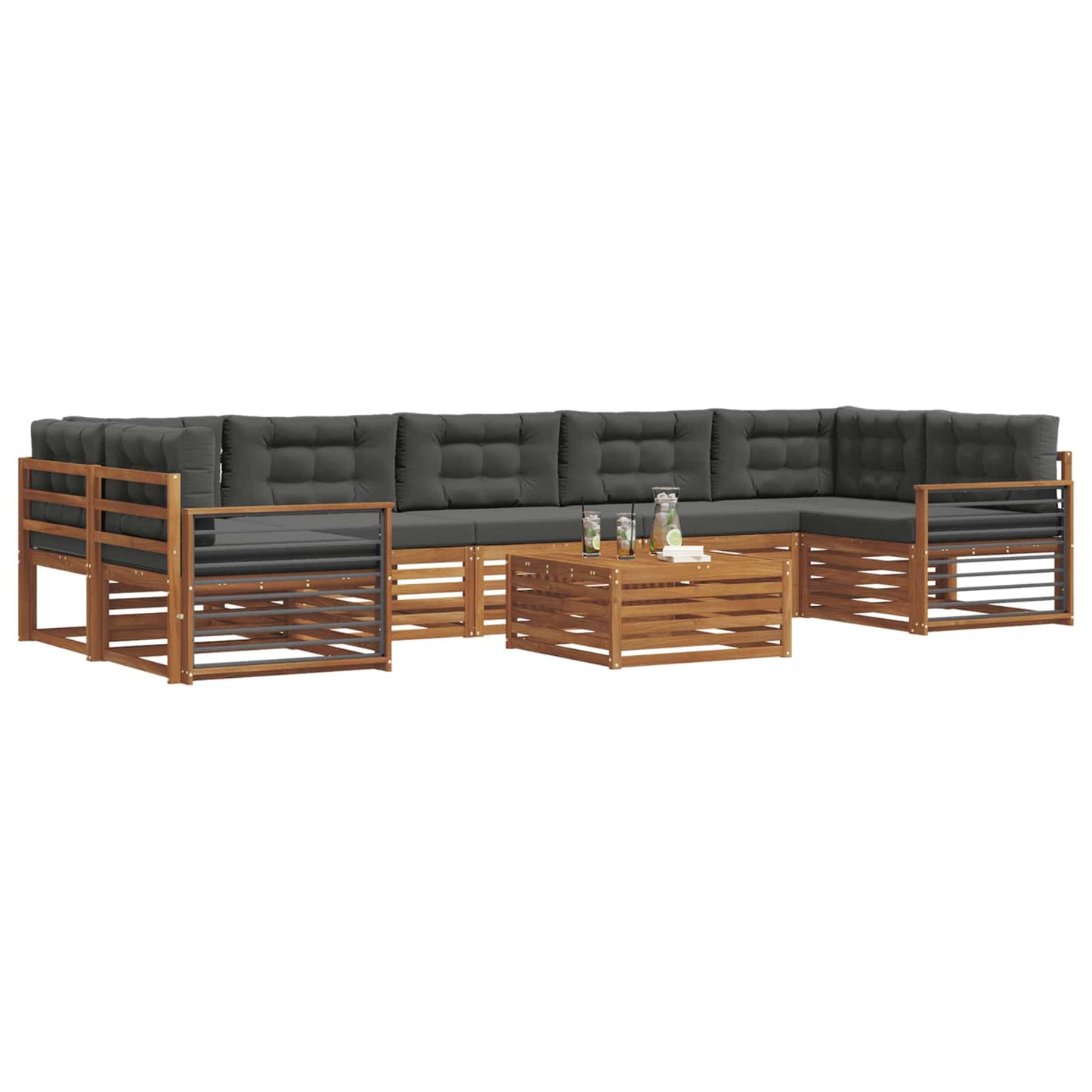 vidaXL Σειρά Καναπέ Εξωτερικού με μαξιλάρι 8 pcs Φυσικό και Ανθρακί