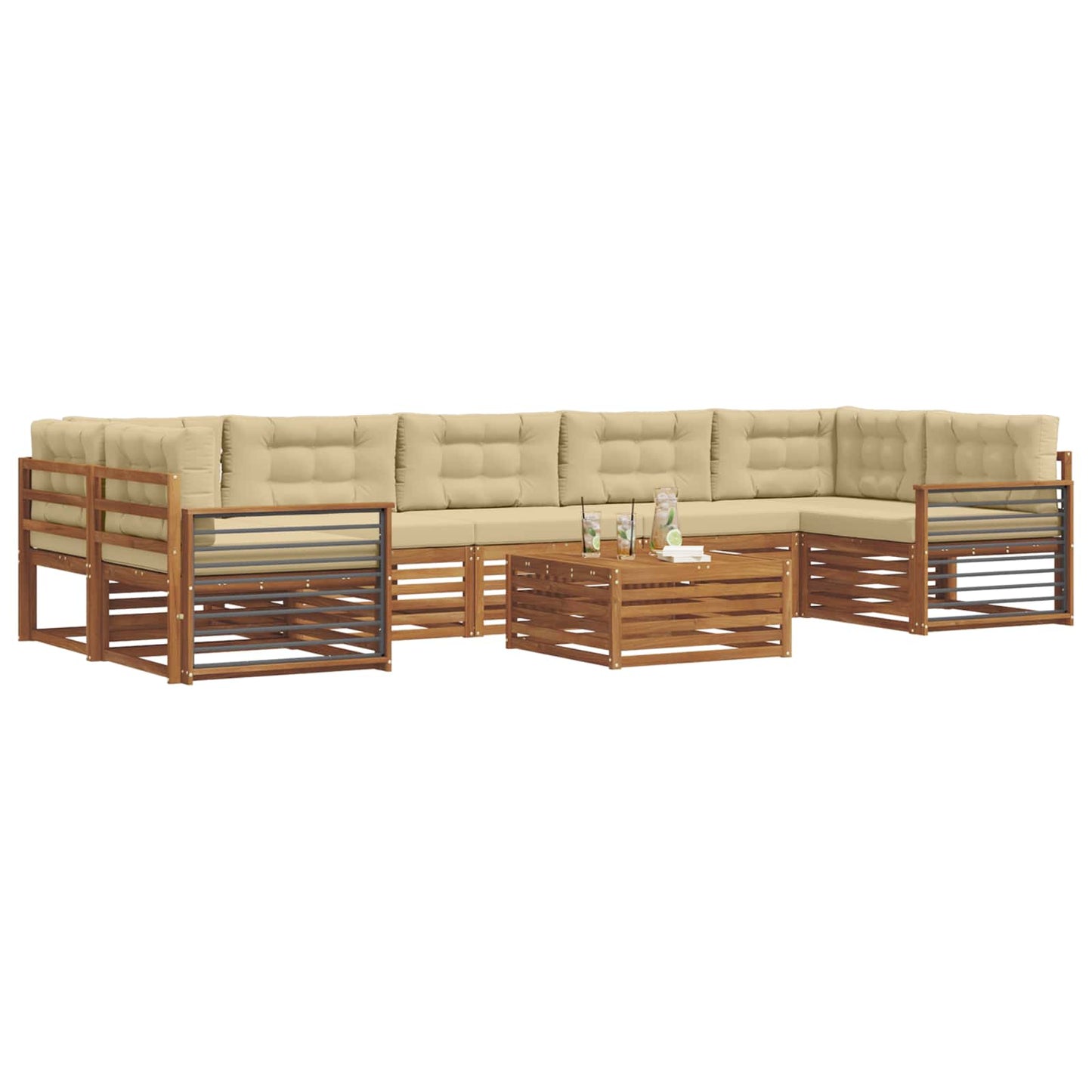 vidaXL Σειρά Καναπέ Εξωτερικού με μαξιλάρι 8 pcs Φυσικό και Μπεζ