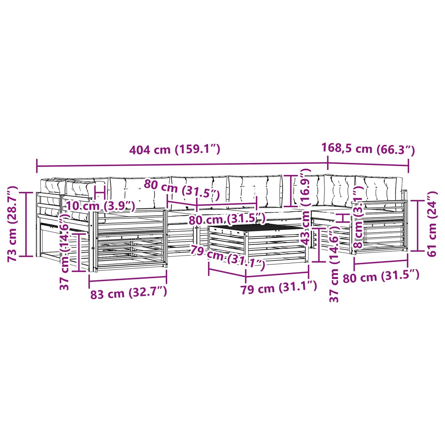 vidaXL Σειρά Καναπέ Εξωτερικού με μαξιλάρι 8 pcs Φυσικό και Μπεζ