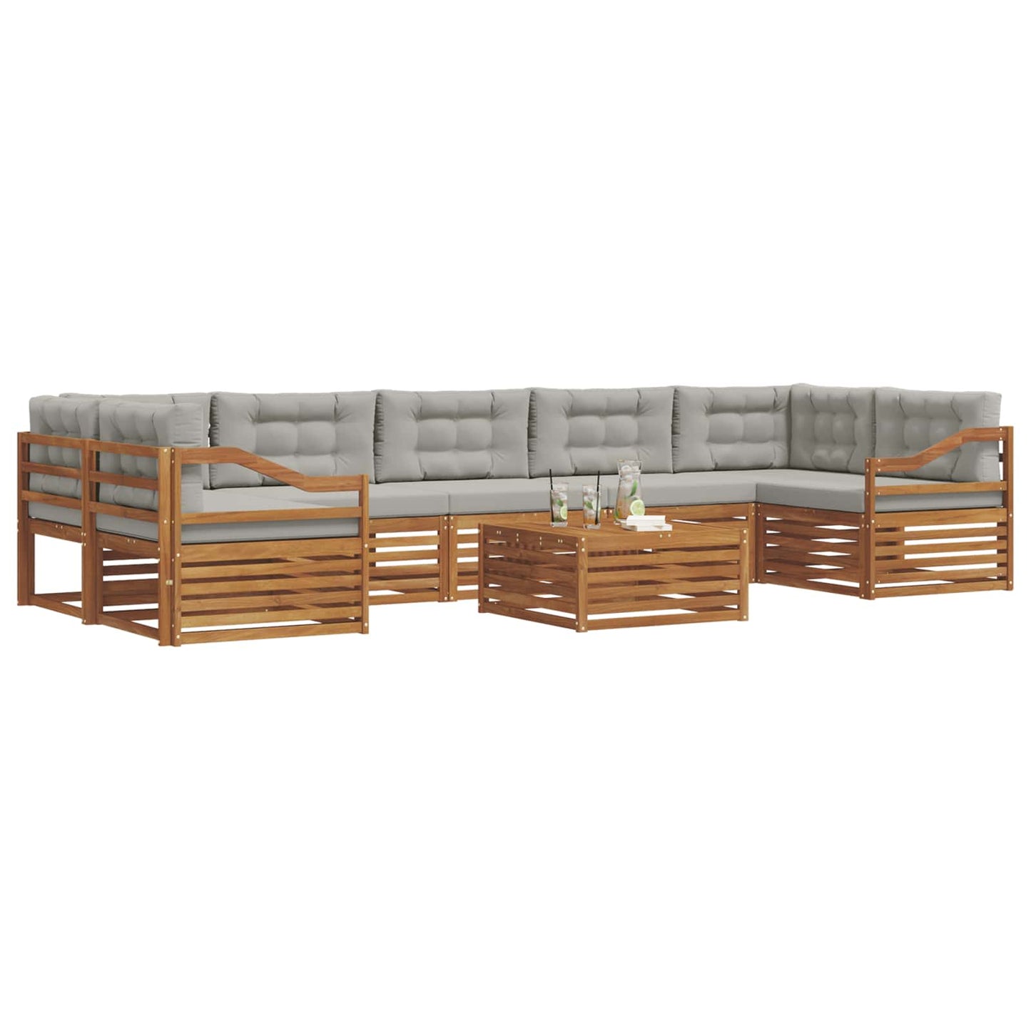 vidaXL Σειρά Καναπέ Εξωτερικού 8 pcs Φυσικό και Ανοιχτό Γκρι