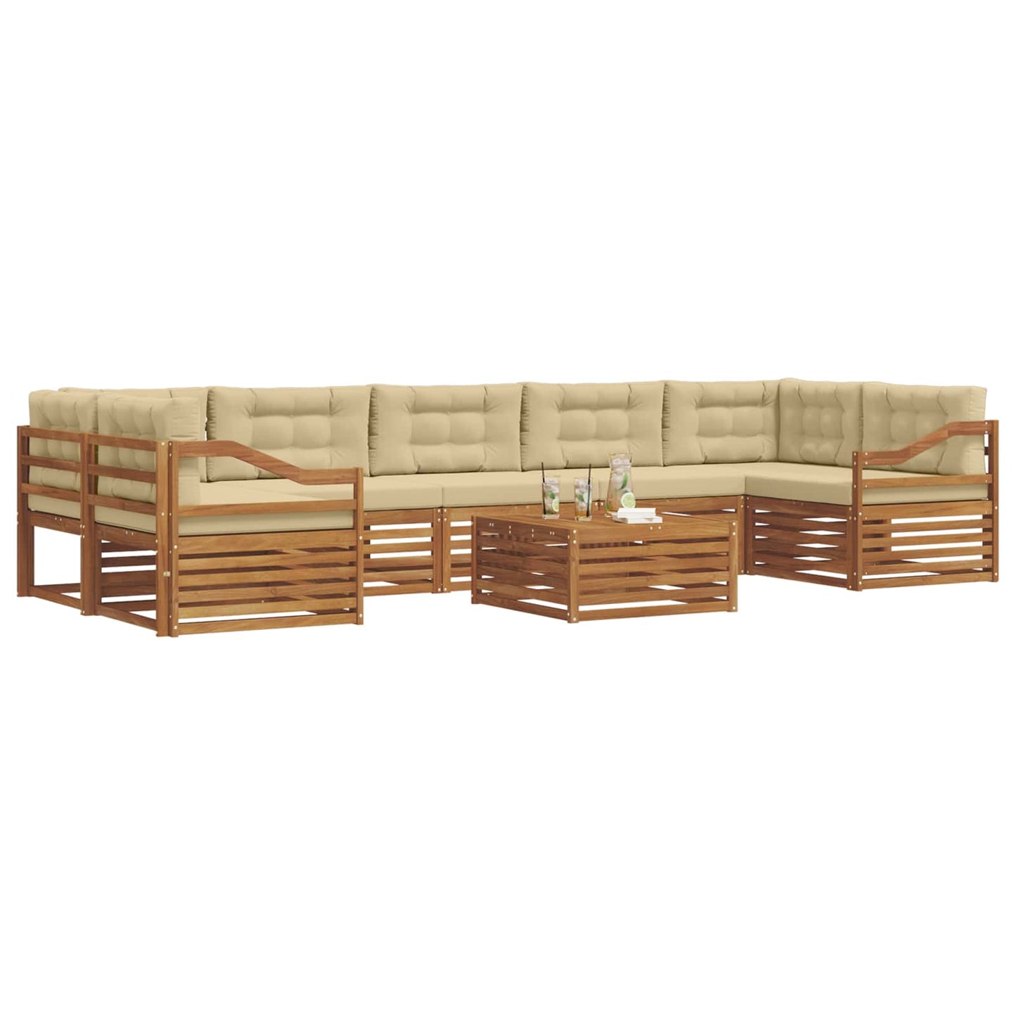 vidaXL Σειρά Καναπέ Εξωτερικού με μαξιλάρι 8 pcs Φυσικό και Μπεζ