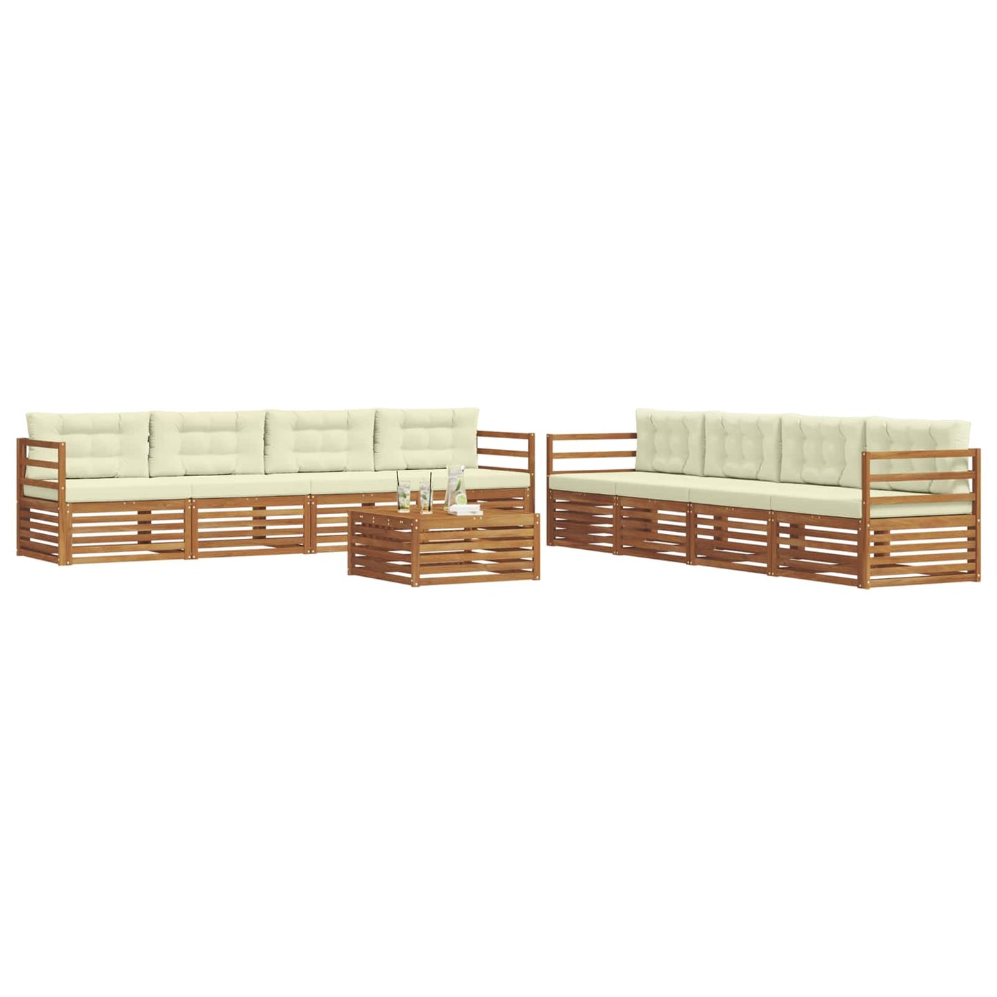 vidaXL Σειρά Καναπέ Εξωτερικού με μαξιλάρι 9 pcs Φυσικό και Κρέμα