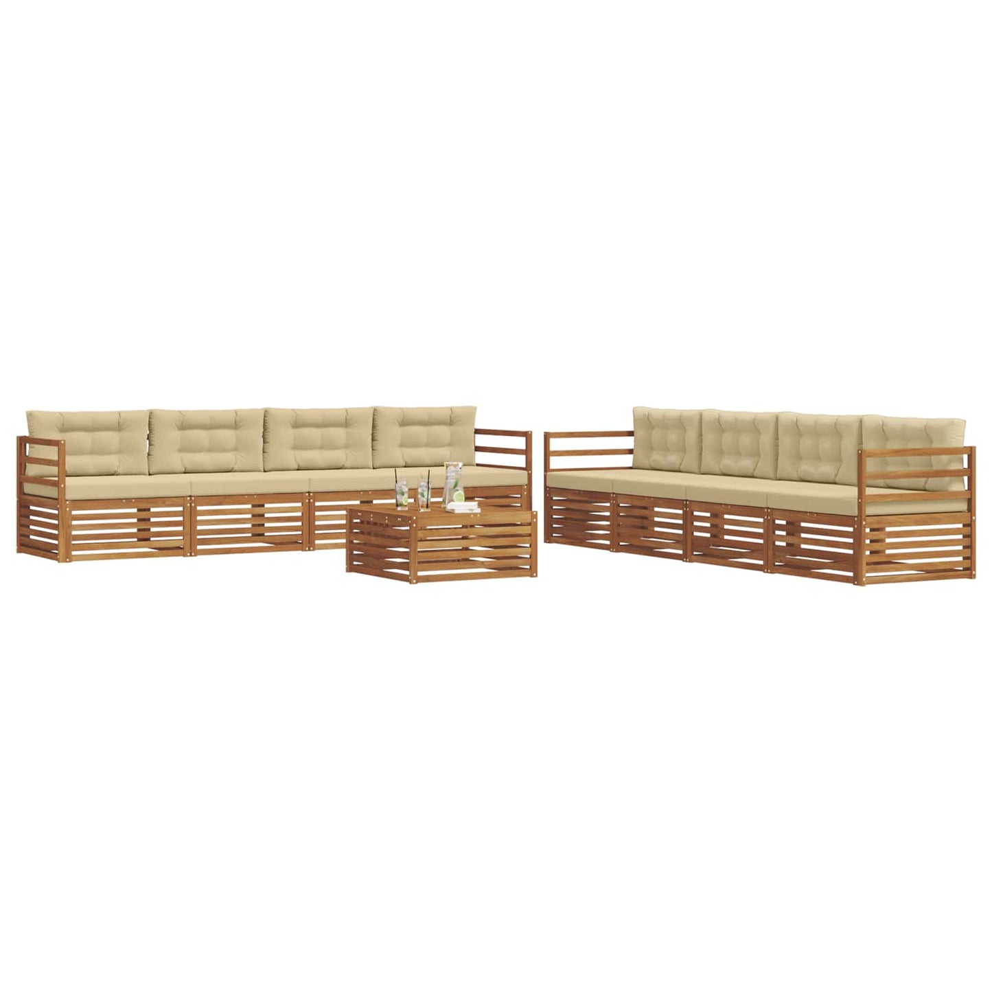 vidaXL Σειρά Καναπέ Εξωτερικού με μαξιλάρι 9 pcs Φυσικό και Μπεζ