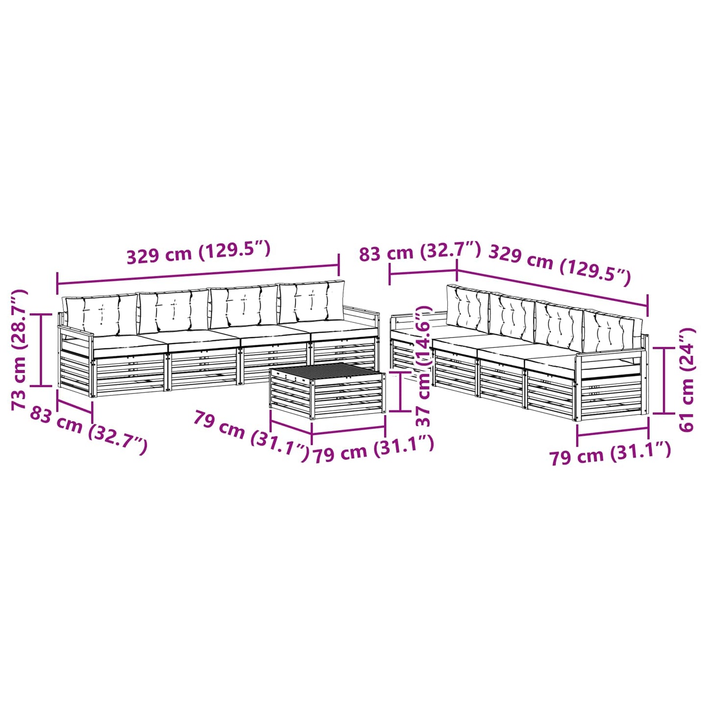 vidaXL Σειρά Καναπέ Εξωτερικού με μαξιλάρι 9 pcs Φυσικό και Ανθρακί