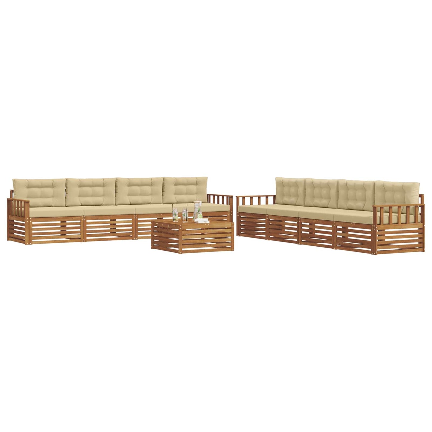 vidaXL Σειρά Καναπέ Εξωτερικού με μαξιλάρι 9 pcs Φυσικό και Μπεζ