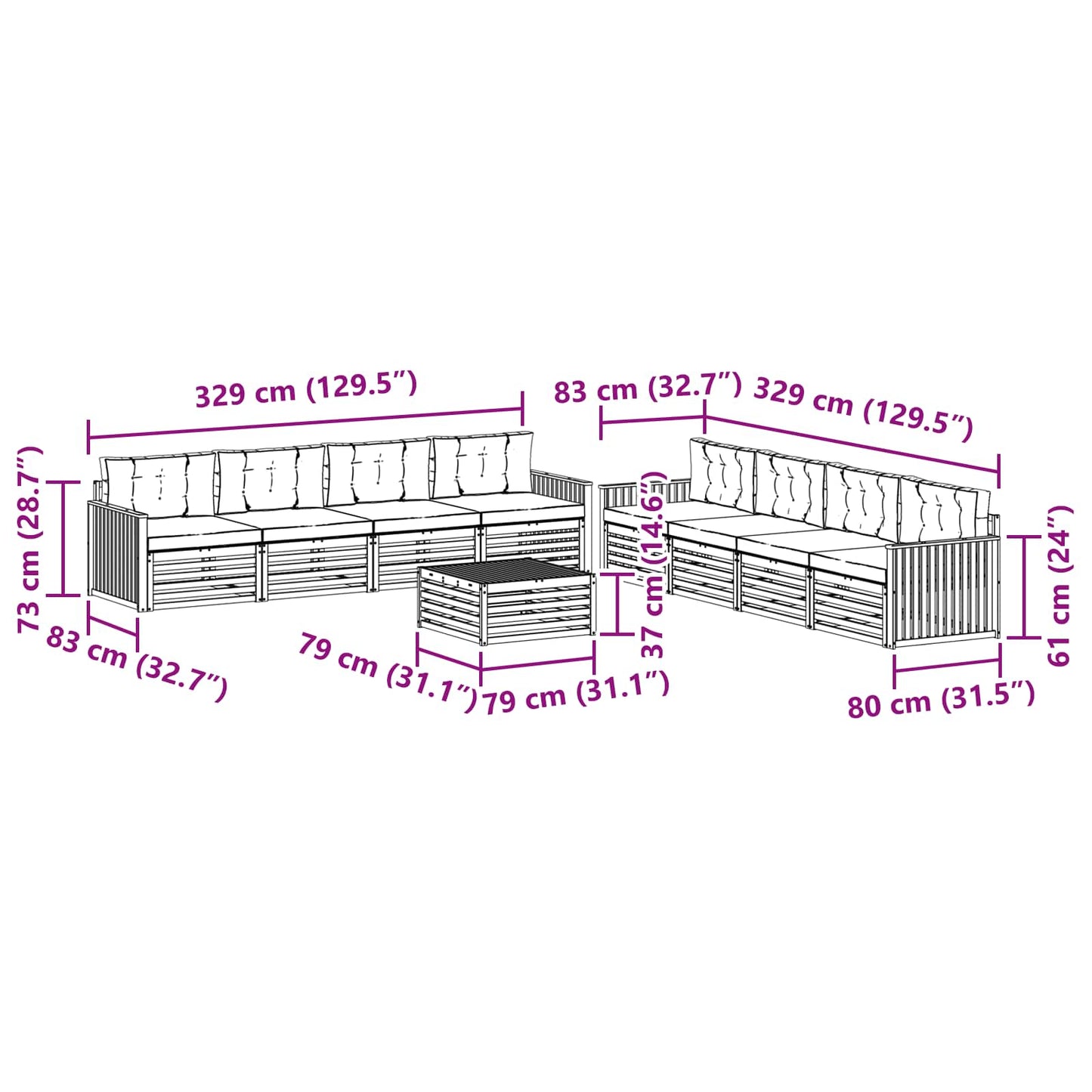 vidaXL Σειρά Καναπέ Εξωτερικού με μαξιλάρι 9 pcs Φυσικό και Κρέμα