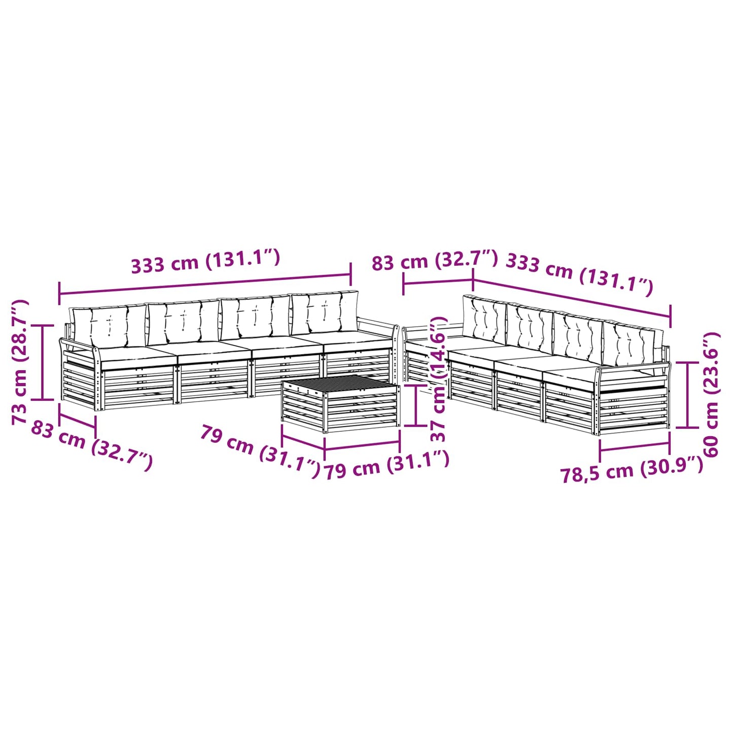vidaXL Σειρά Καναπέ Εξωτερικού με μαξιλάρι 9 pcs Φυσικό και Κρέμα