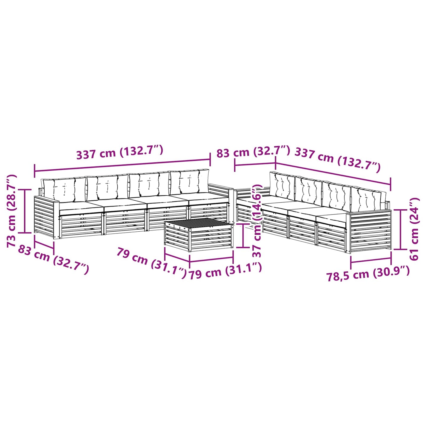 vidaXL Σειρά Καναπέ Εξωτερικού με μαξιλάρι 9 pcs Φυσικό και Κρέμα
