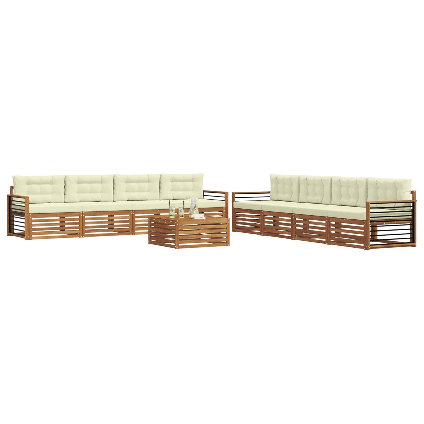 vidaXL Σειρά Καναπέ Εξωτερικού με μαξιλάρι 9 pcs Φυσικό και Κρέμα