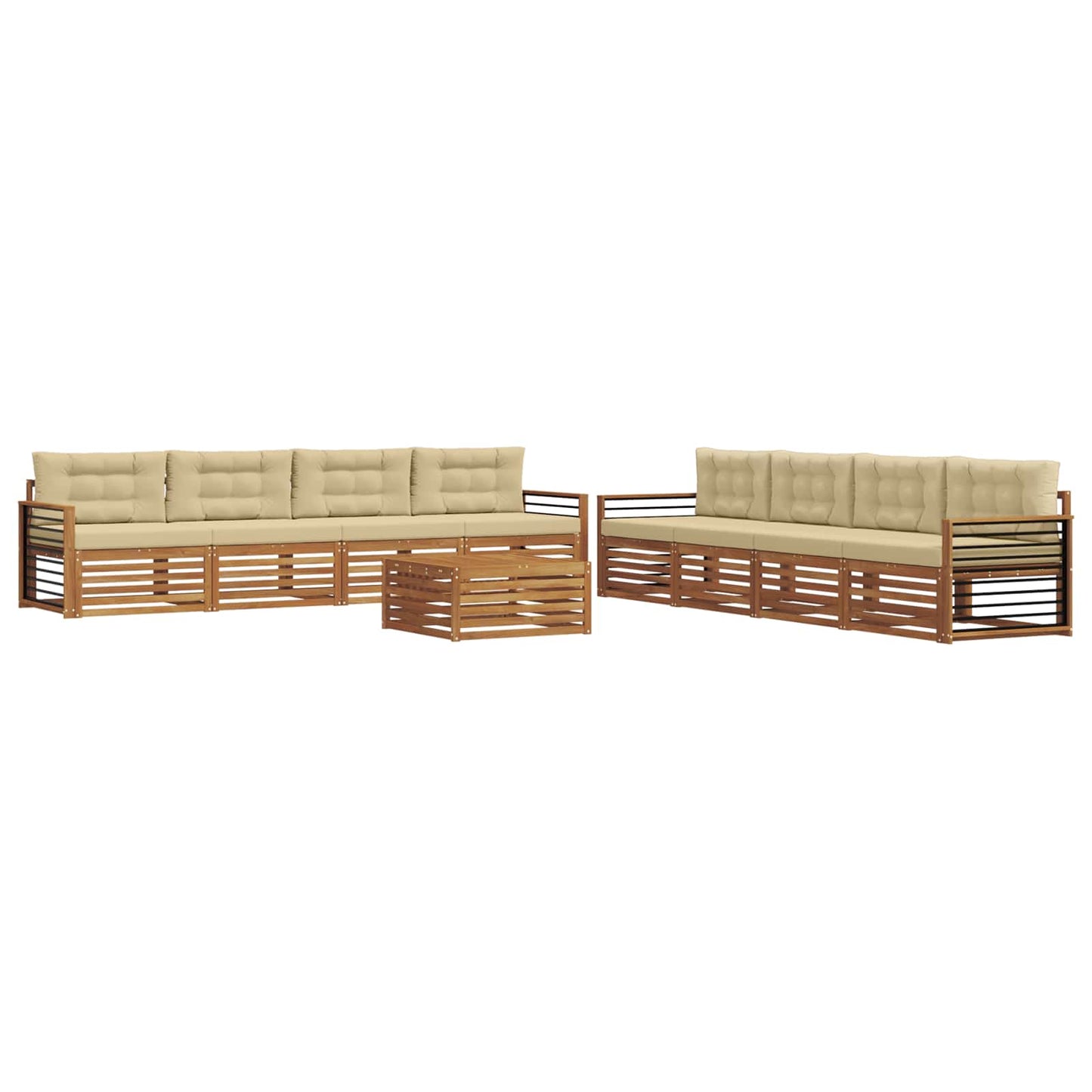 vidaXL Σειρά Καναπέ Εξωτερικού με μαξιλάρι 9 pcs Φυσικό και Μπεζ
