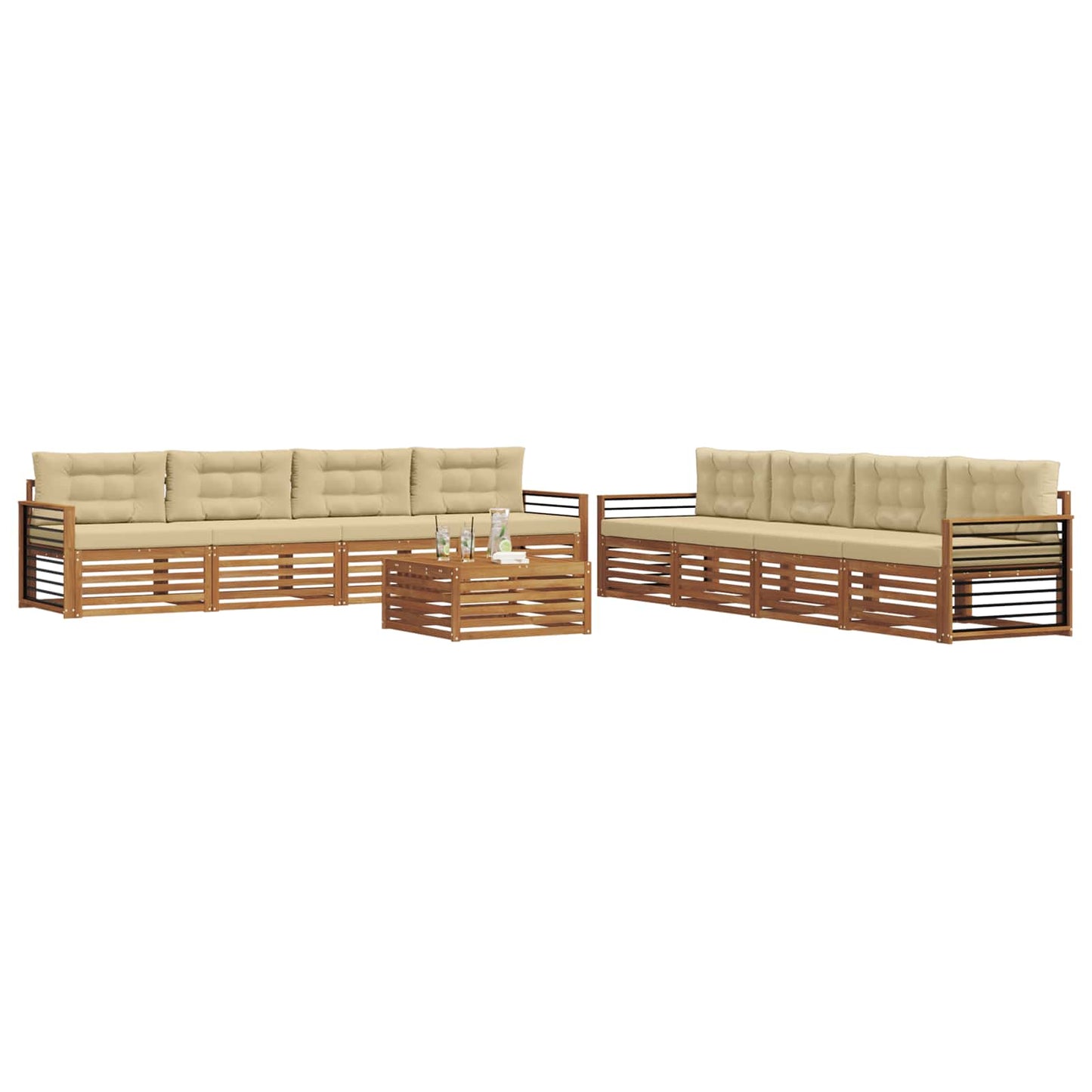 vidaXL Σειρά Καναπέ Εξωτερικού με μαξιλάρι 9 pcs Φυσικό και Μπεζ