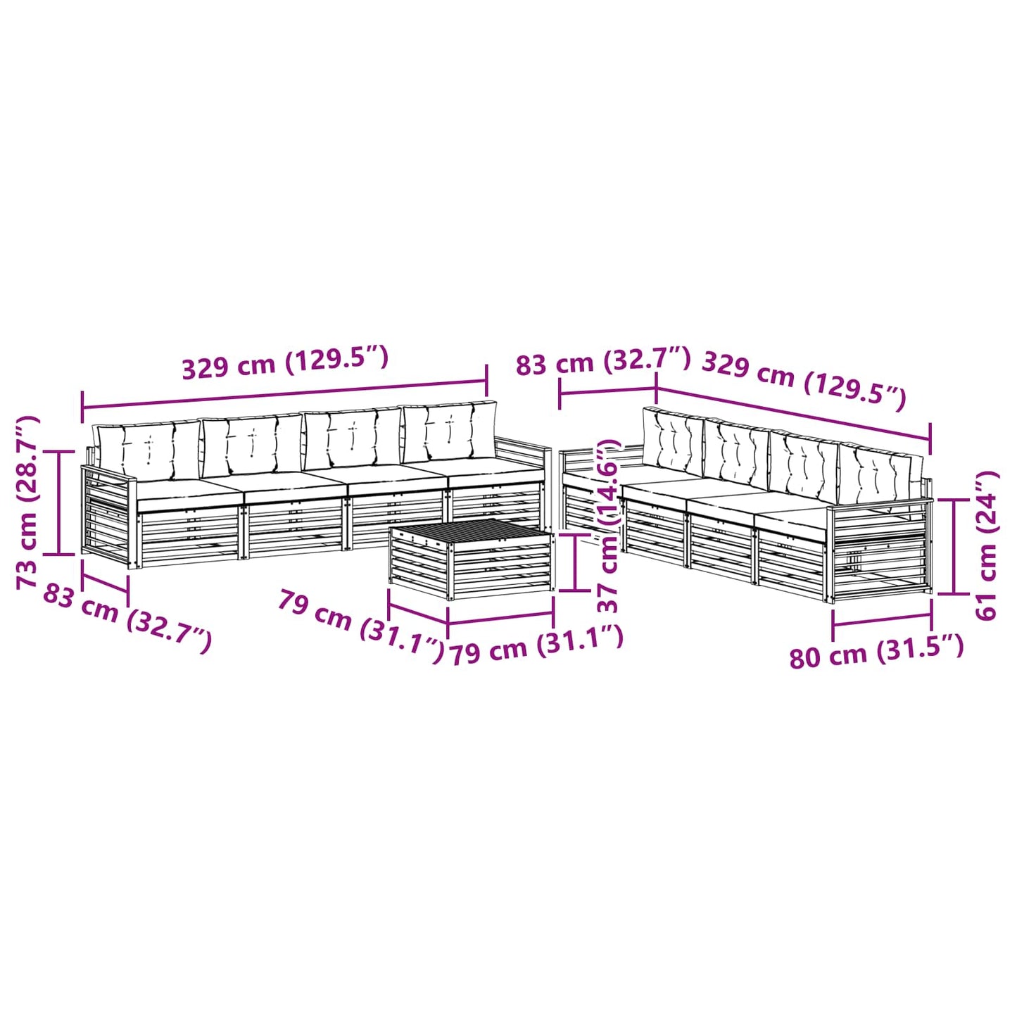 vidaXL Σειρά Καναπέ Εξωτερικού με μαξιλάρι 9 pcs Φυσικό και Μπεζ