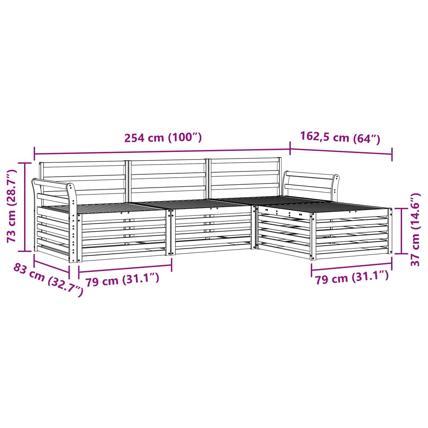 vidaXL Σειρά Καναπέ Εξωτερικού Φυσικό 254 x 162,5 x 73 εκ