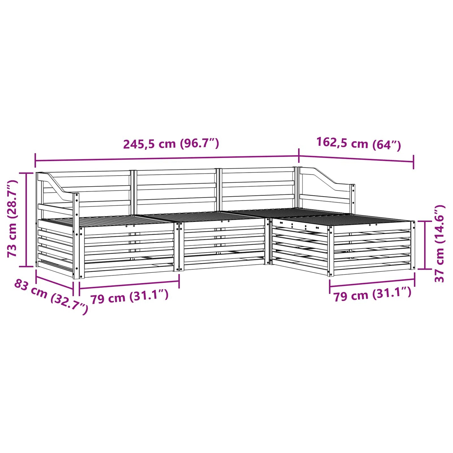 vidaXL Σειρά Καναπέ Εξωτερικού Φυσικό 245,5 x 162,5 x 73 εκ