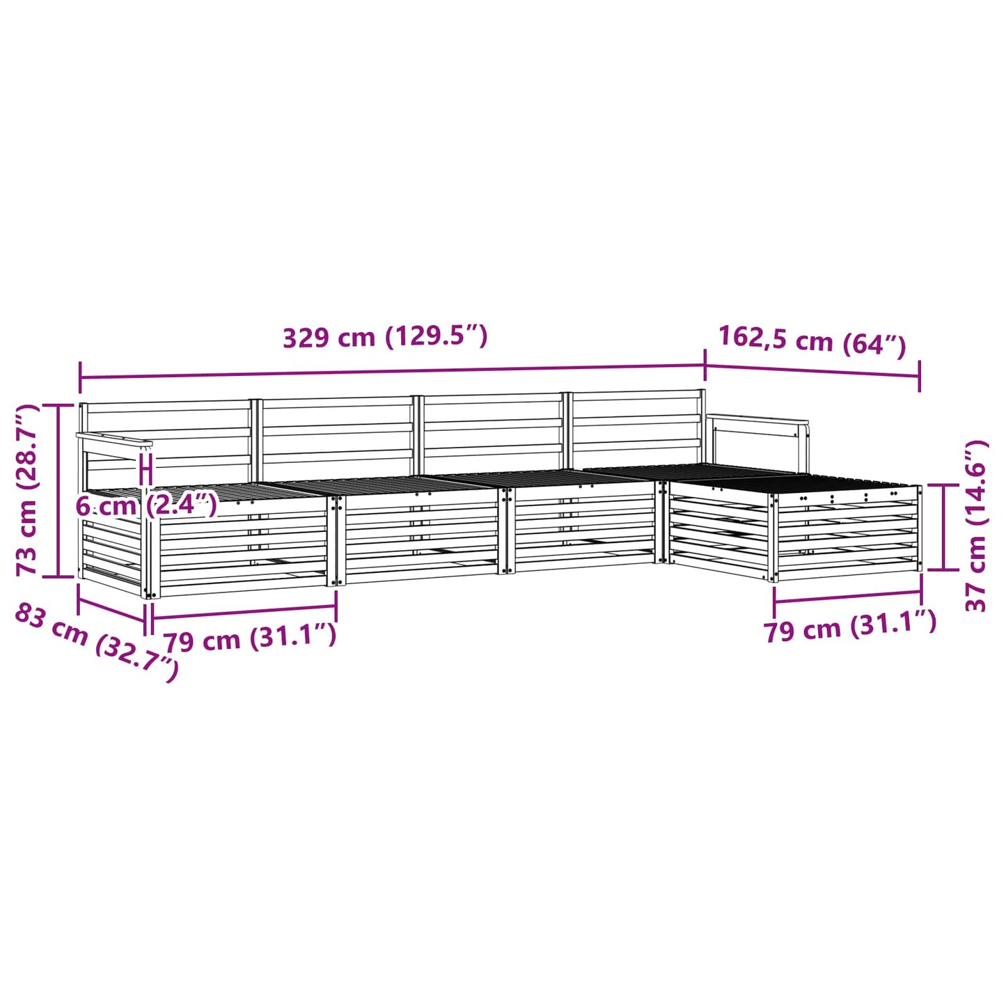 vidaXL Σειρά Καναπέ Εξωτερικού 5 pcs Φυσικό