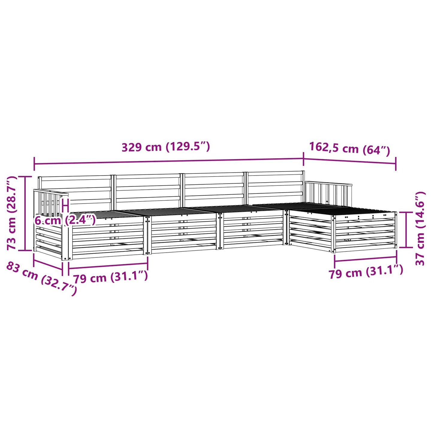 vidaXL Σειρά Καναπέ Εξωτερικού 5 pcs Φυσικό Στερεό Ξύλο Ακακίας