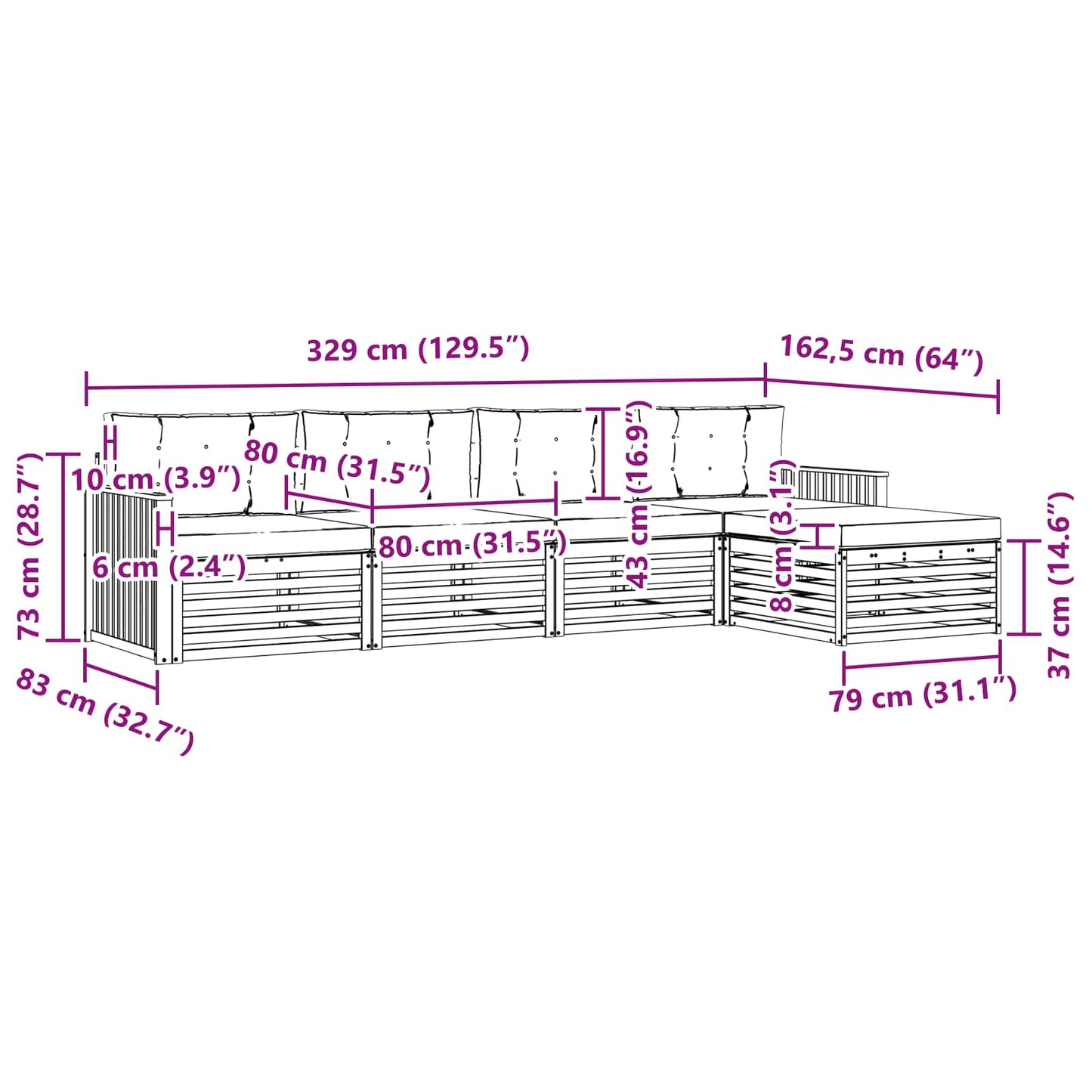 vidaXL Σειρά Καναπέ Εξωτερικού με μαξιλάρι 5 pcs Φυσικό και Κρέμα