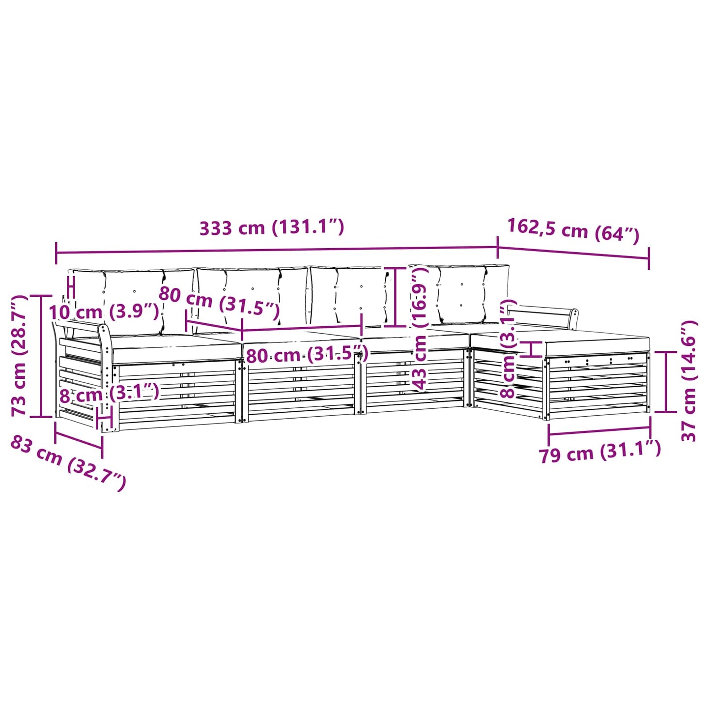 vidaXL Σειρά Καναπέ Εξωτερικού με μαξιλάρι 5 pcs Φυσικό και Ανθρακί