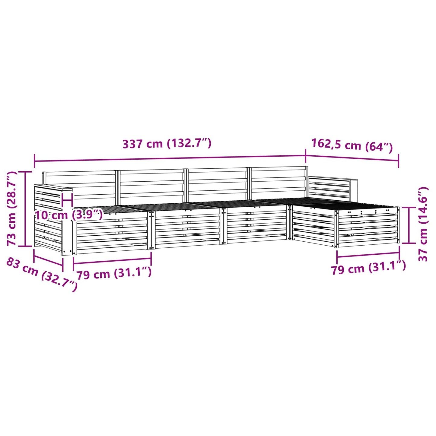 vidaXL Σειρά Καναπέ Εξωτερικού 5 pcs Φυσικό Στερεό Ξύλο Ακακίας