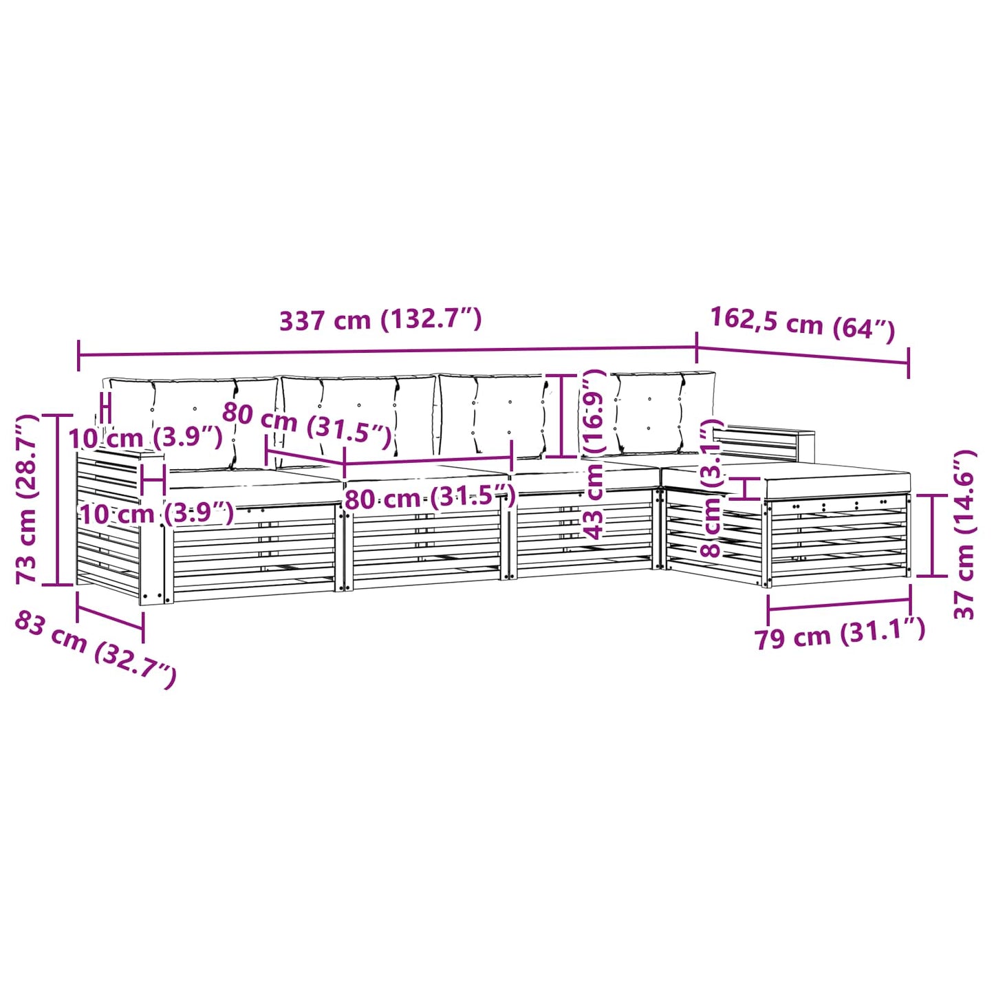 vidaXL Σειρά Καναπέ Εξωτερικού με μαξιλάρι 5 pcs Φυσικό και Κρέμα