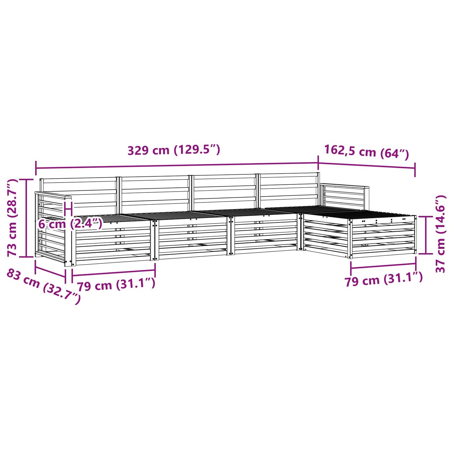 vidaXL Σειρά Καναπέ Εξωτερικού 5 pcs Φυσικό Στερεό Ξύλο Ακακίας