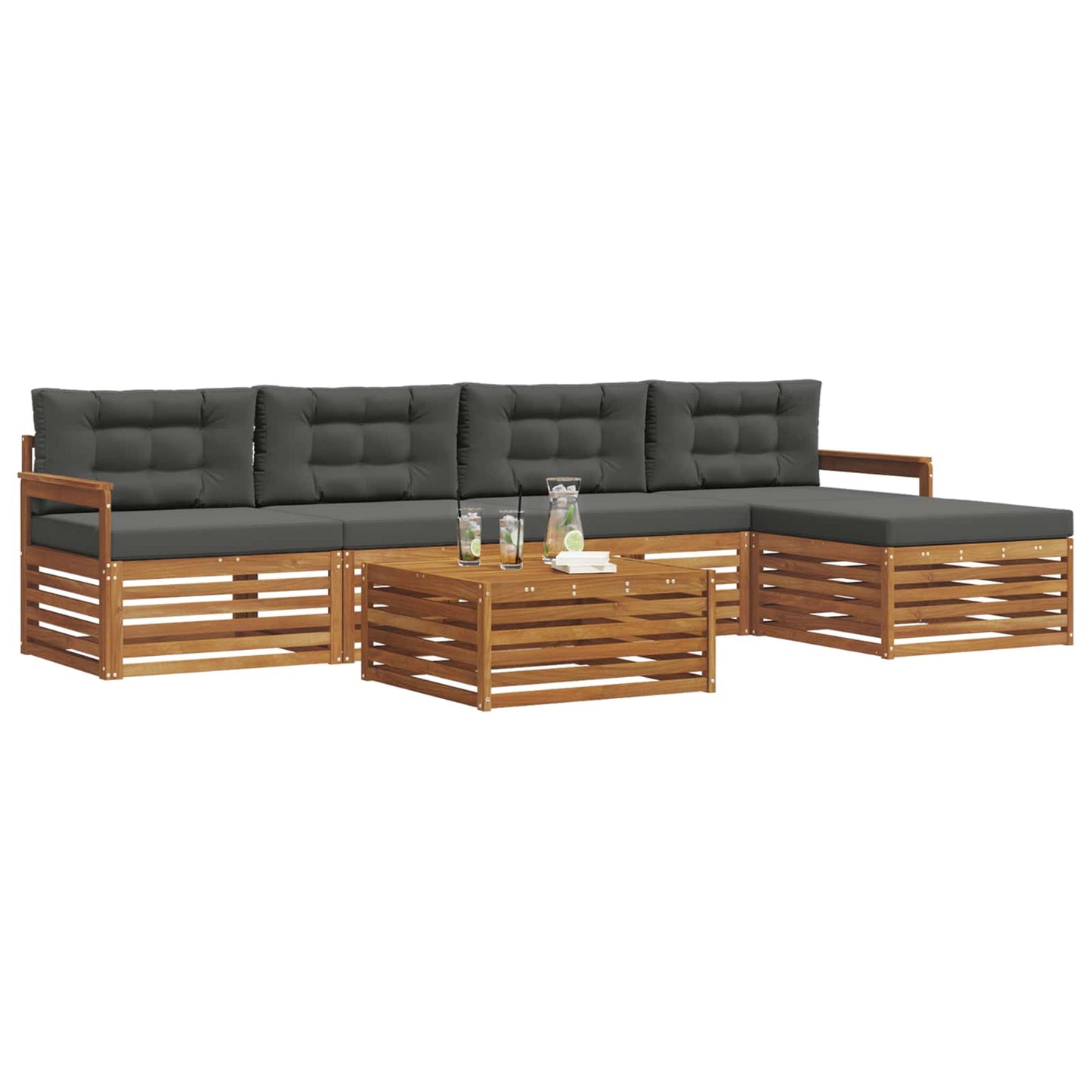 vidaXL Σειρά Καναπέ Εξωτερικού με μαξιλάρι 6 pcs Φυσικό και Ανθρακί