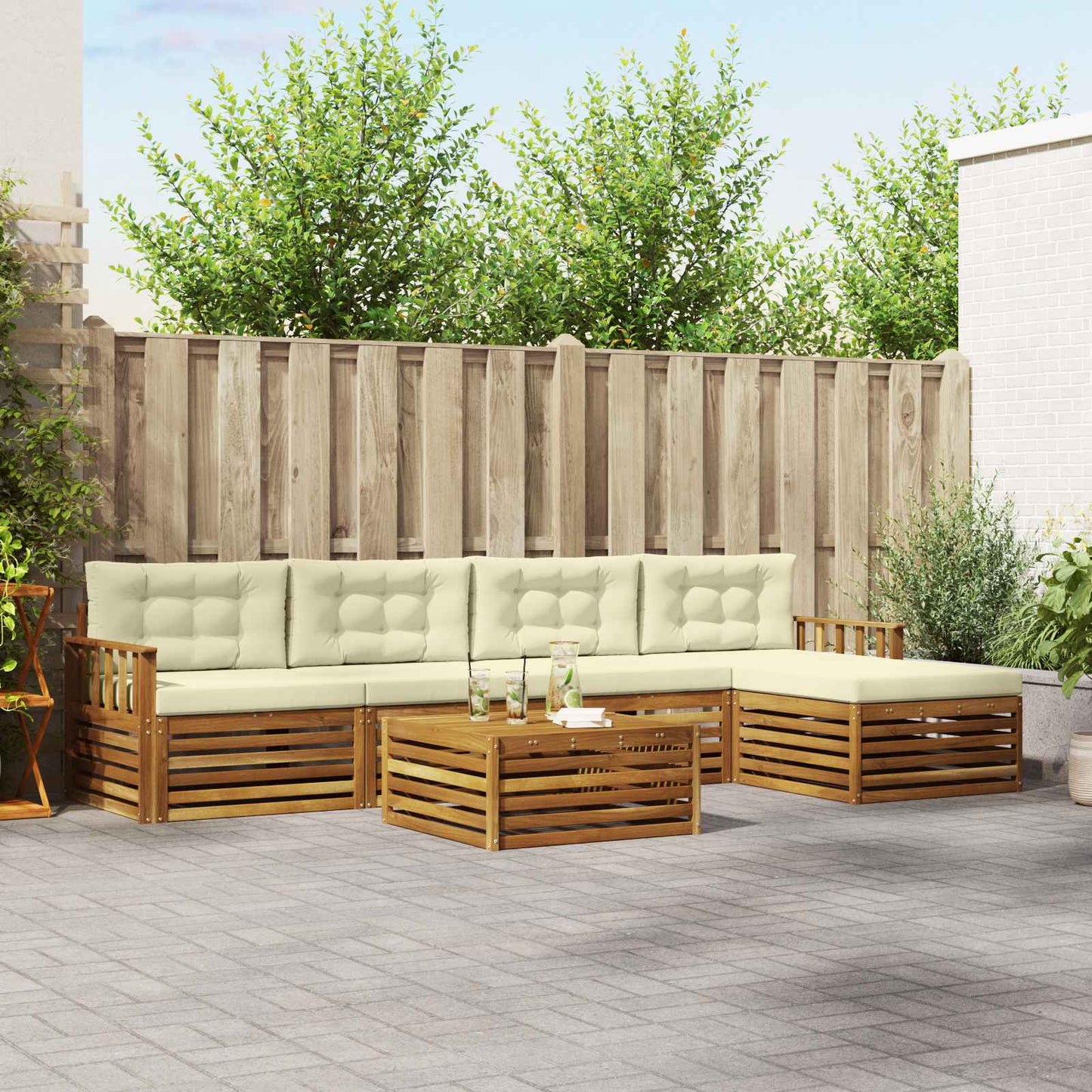 vidaXL Σειρά Καναπέ Εξωτερικού με μαξιλάρι 6 pcs Φυσικό και Κρέμα