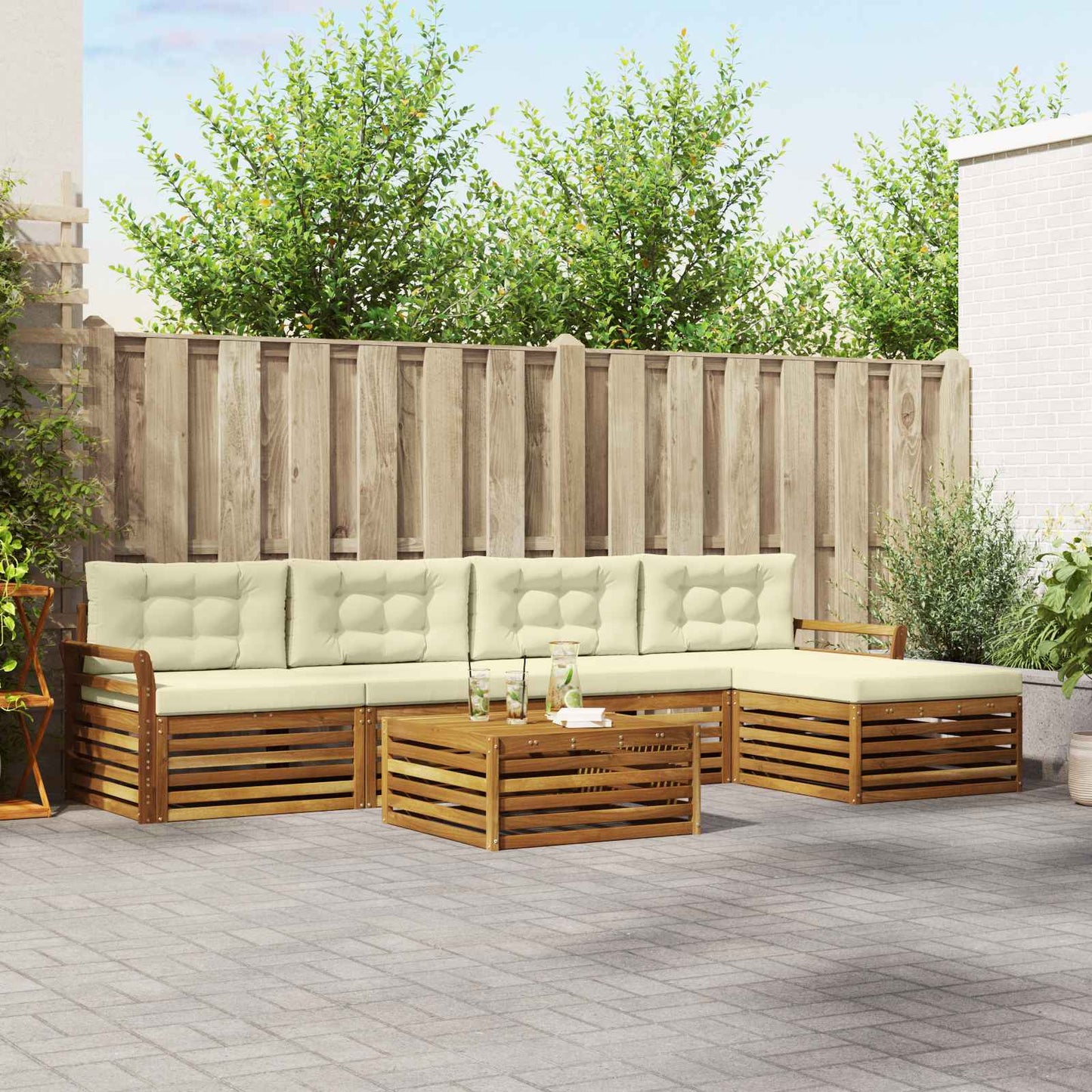 vidaXL Σειρά Καναπέ Εξωτερικού με μαξιλάρι 6 pcs Φυσικό και Κρέμα