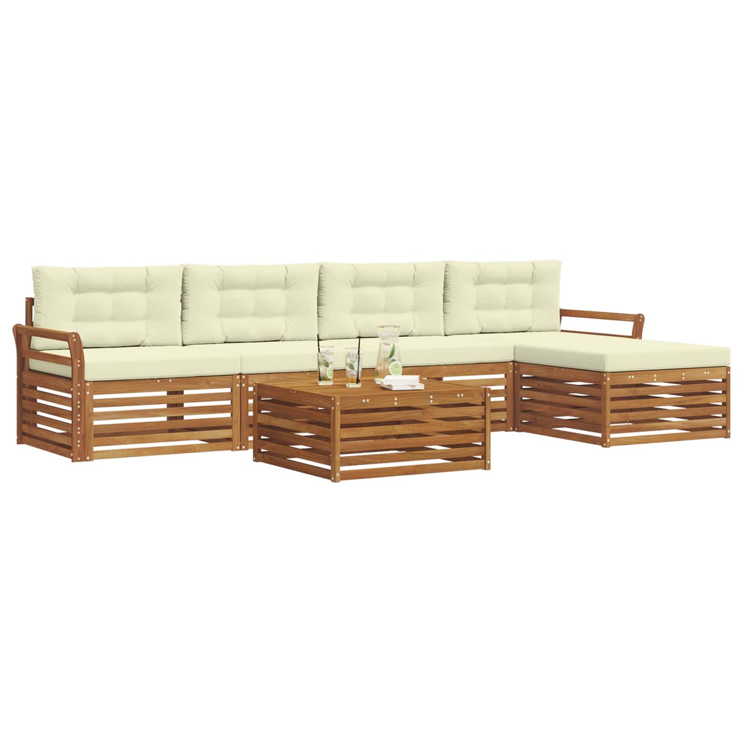 vidaXL Σειρά Καναπέ Εξωτερικού με μαξιλάρι 6 pcs Φυσικό και Κρέμα