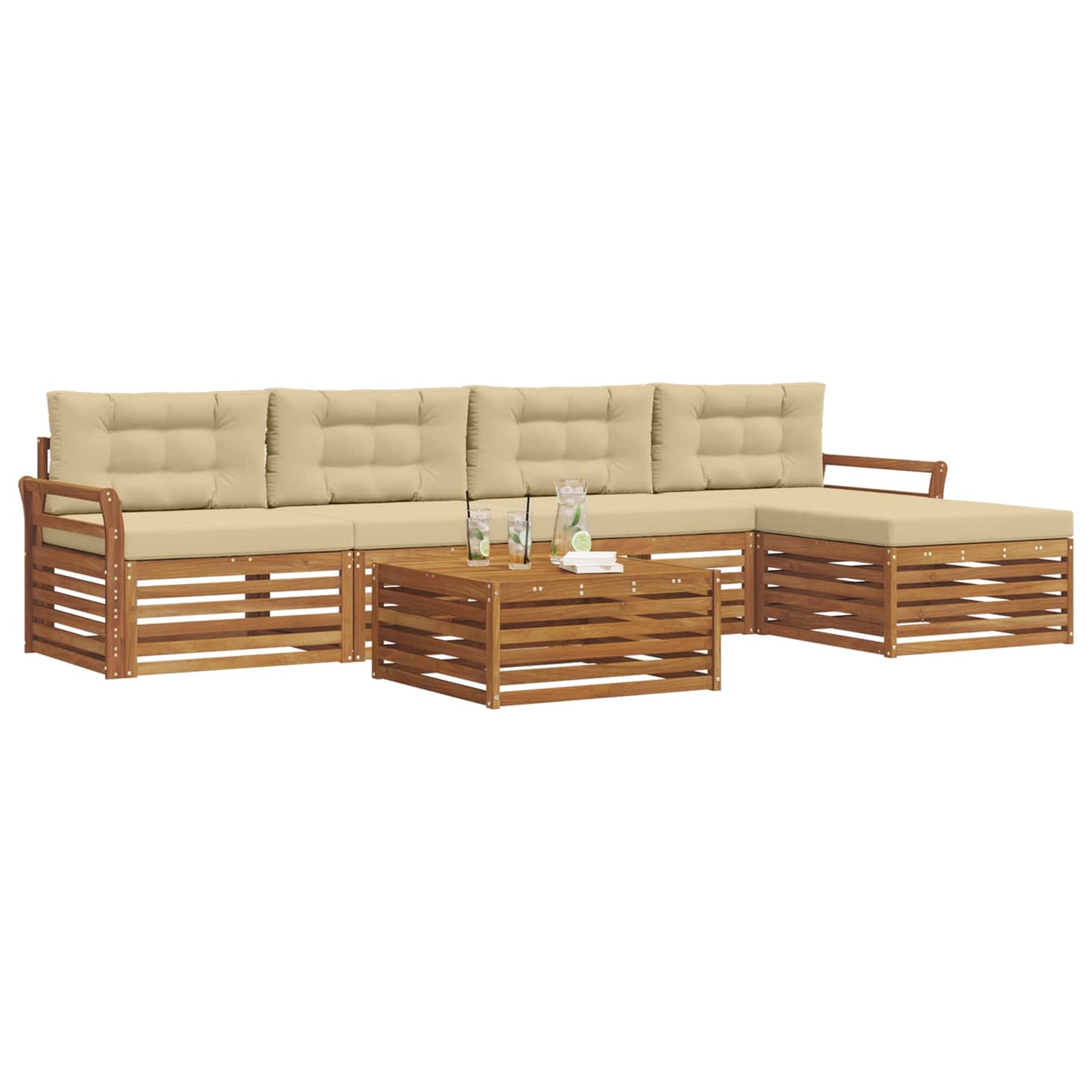 vidaXL Σειρά Καναπέ Εξωτερικού με μαξιλάρι 6 pcs Φυσικό και Μπεζ