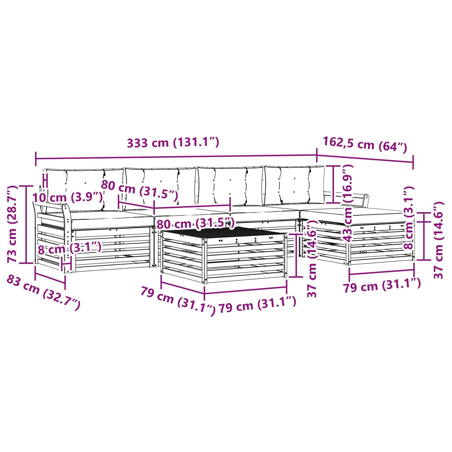 vidaXL Σειρά Καναπέ Εξωτερικού με μαξιλάρι 6 pcs Φυσικό και Μπεζ