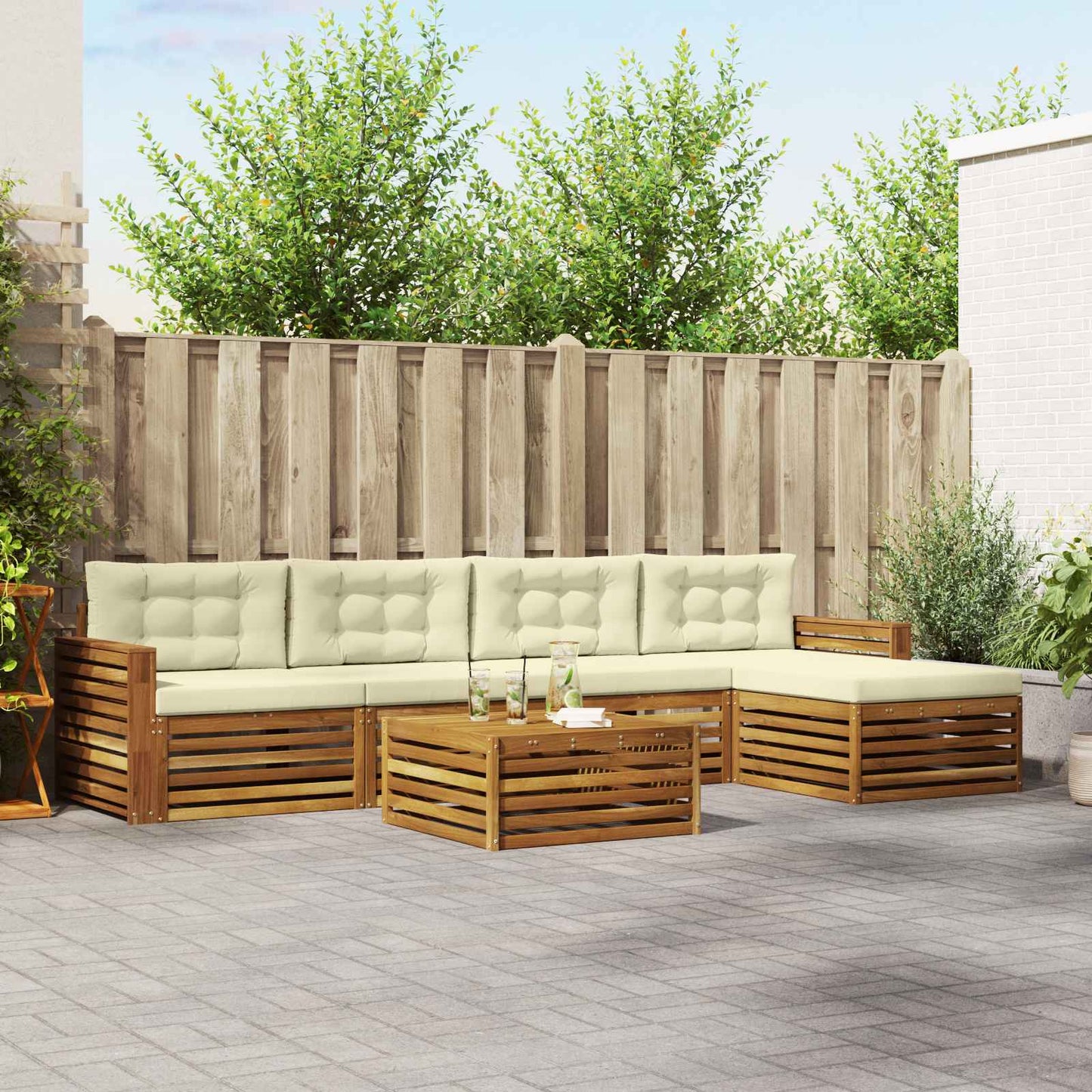 vidaXL Σειρά Καναπέ Εξωτερικού με μαξιλάρι 6 pcs Φυσικό και Κρέμα