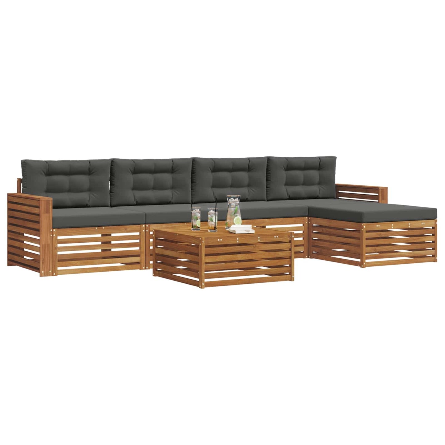 vidaXL Σειρά Καναπέ Εξωτερικού με μαξιλάρι 6 pcs Φυσικό και Ανθρακί