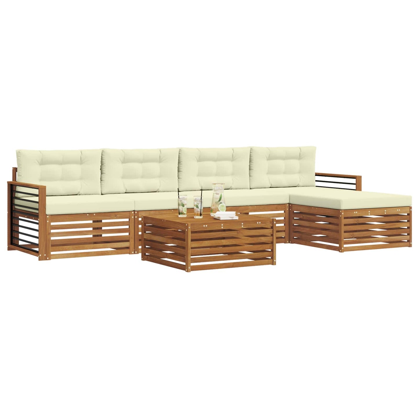 vidaXL Σειρά Καναπέ Εξωτερικού με μαξιλάρι 6 pcs Φυσικό και Κρέμα
