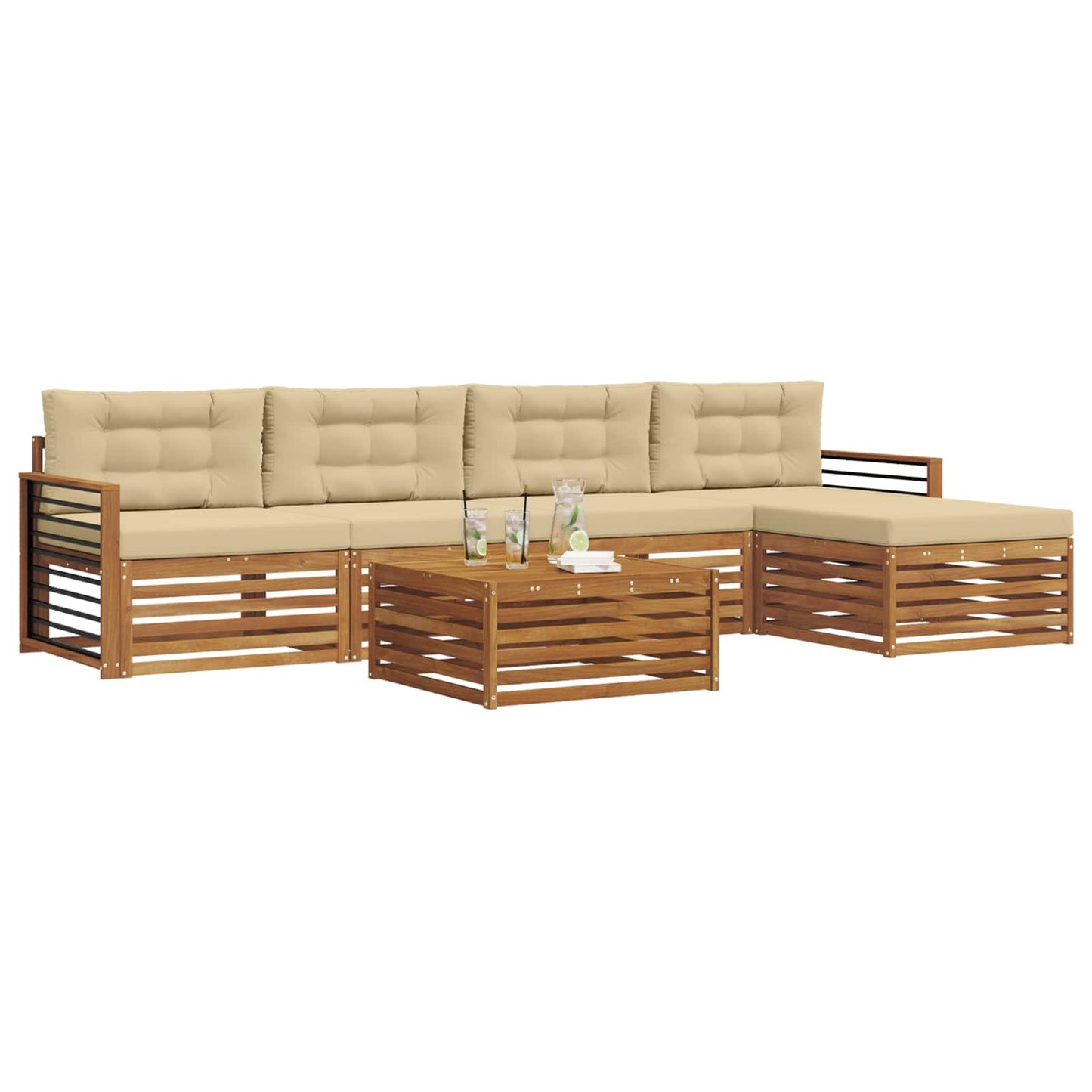 vidaXL Σειρά Καναπέ Εξωτερικού με μαξιλάρι 6 pcs Φυσικό και Μπεζ