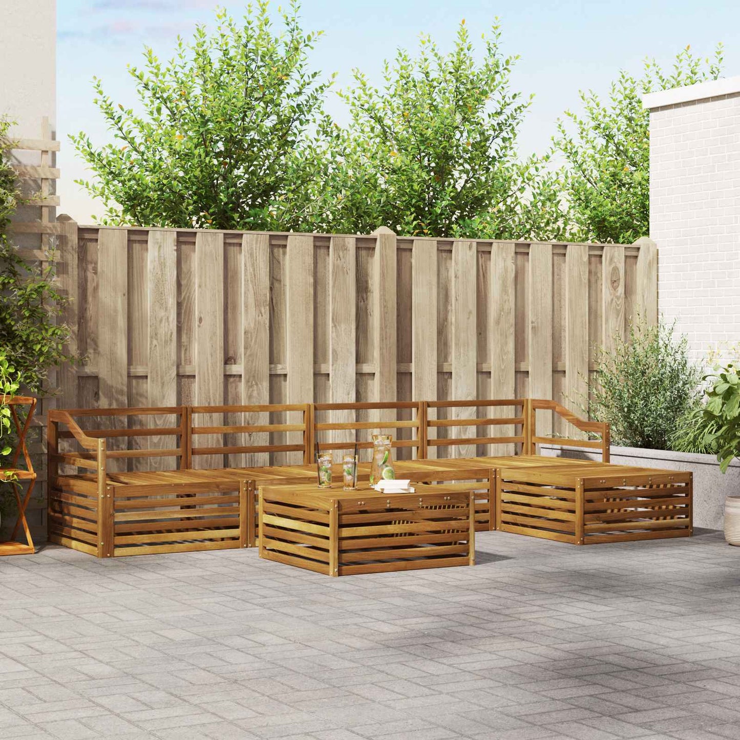 vidaXL Σειρά Καναπέ Εξωτερικού 6 pcs Φυσικό Στερεό Ξύλο Ακακίας