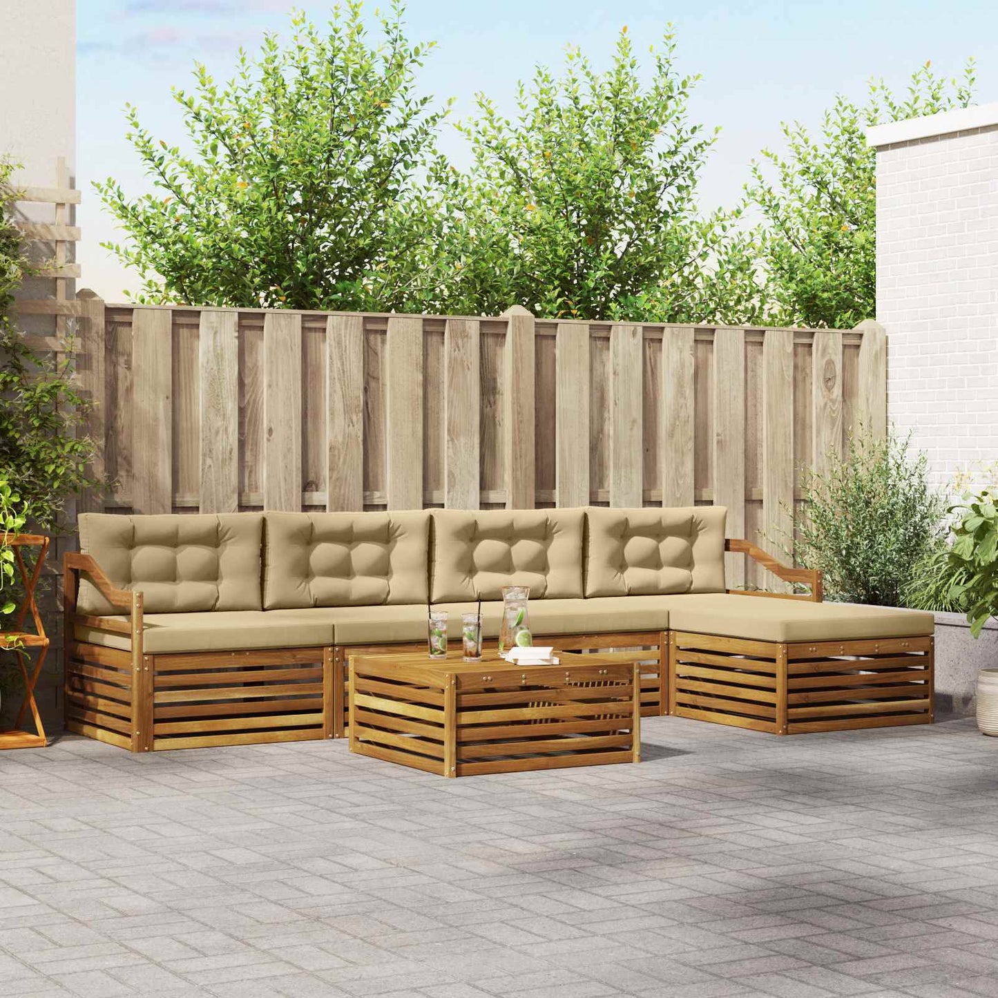 vidaXL Σειρά Καναπέ Εξωτερικού με μαξιλάρι 6 pcs Φυσικό και Μπεζ