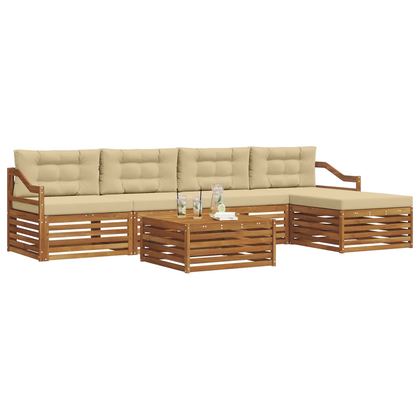vidaXL Σειρά Καναπέ Εξωτερικού με μαξιλάρι 6 pcs Φυσικό και Μπεζ