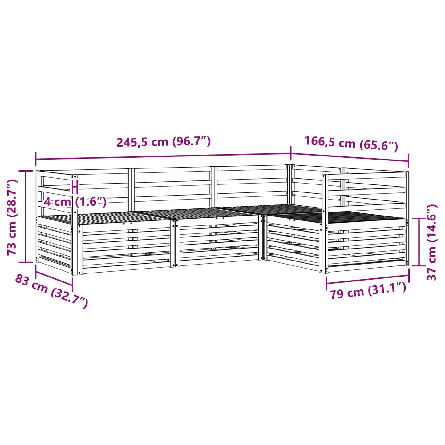 vidaXL Σειρά Καναπέ Εξωτερικού 4 pcs Φυσικό Στερεό Ξύλο Ακακίας