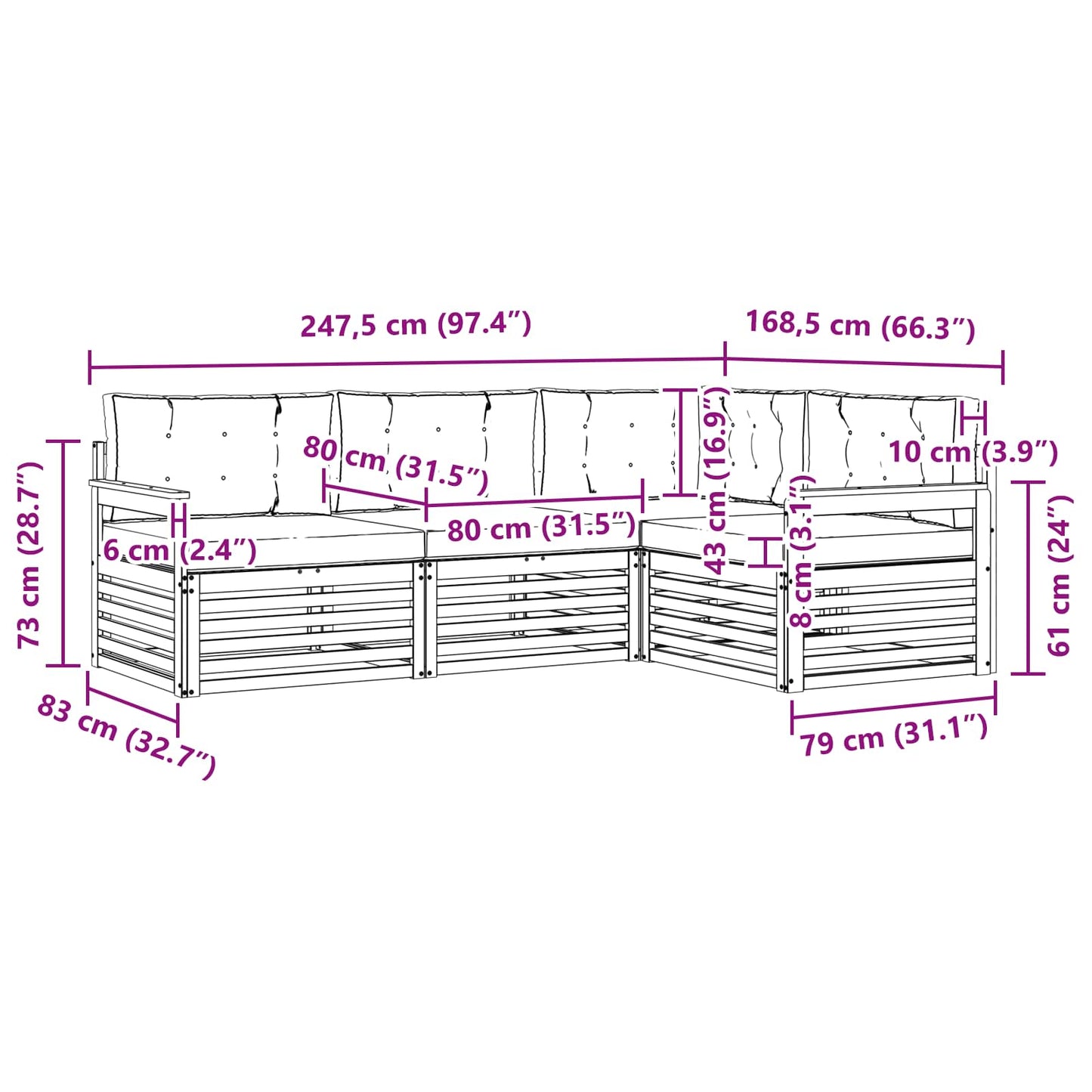 vidaXL Σειρά Καναπέ Εξωτερικού με μαξιλάρι 4 pcs Φυσικό και Κρέμα