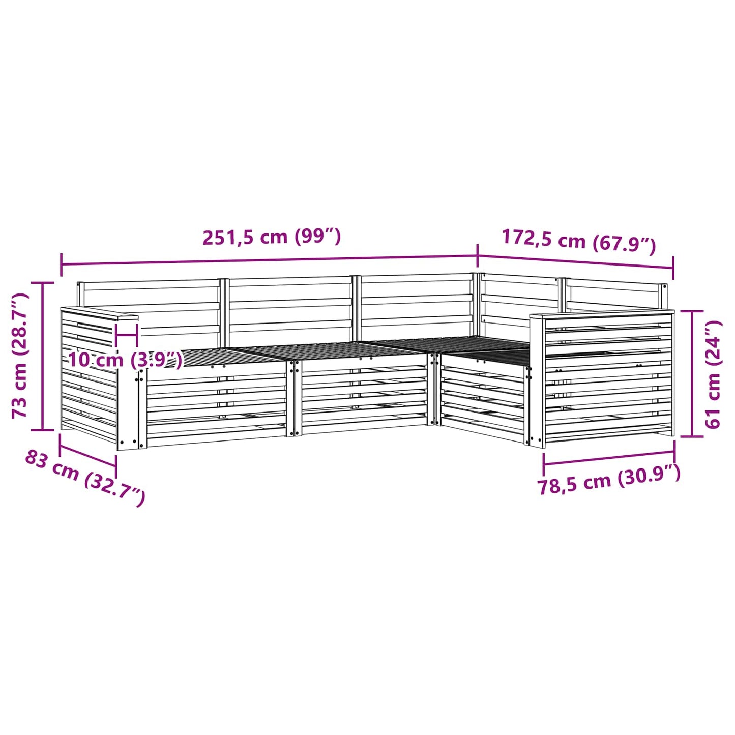 vidaXL Σειρά Καναπέ Εξωτερικού 4 pcs Φυσικό Στερεό Ξύλο Ακακίας