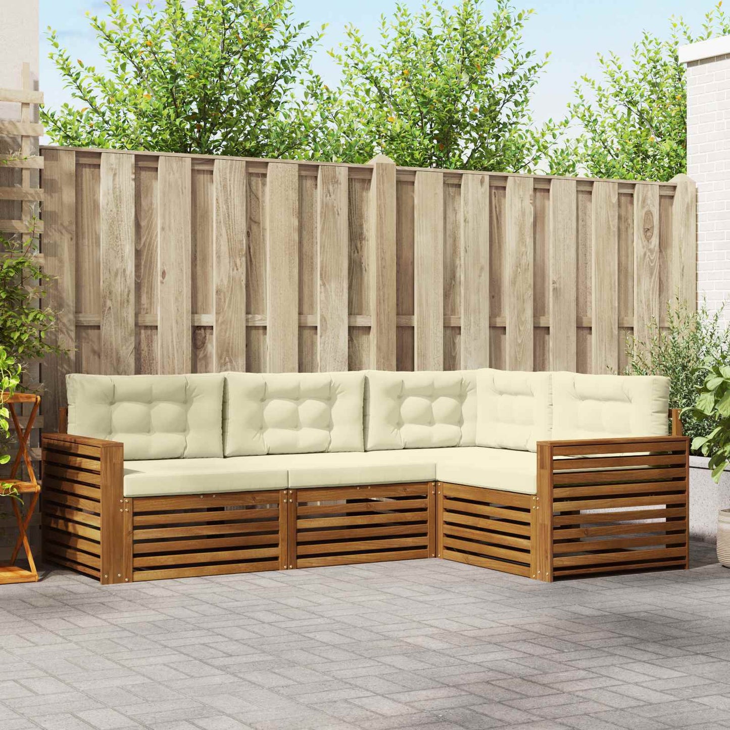 vidaXL Σειρά Καναπέ Εξωτερικού με μαξιλάρι 4 pcs Φυσικό και Κρέμα