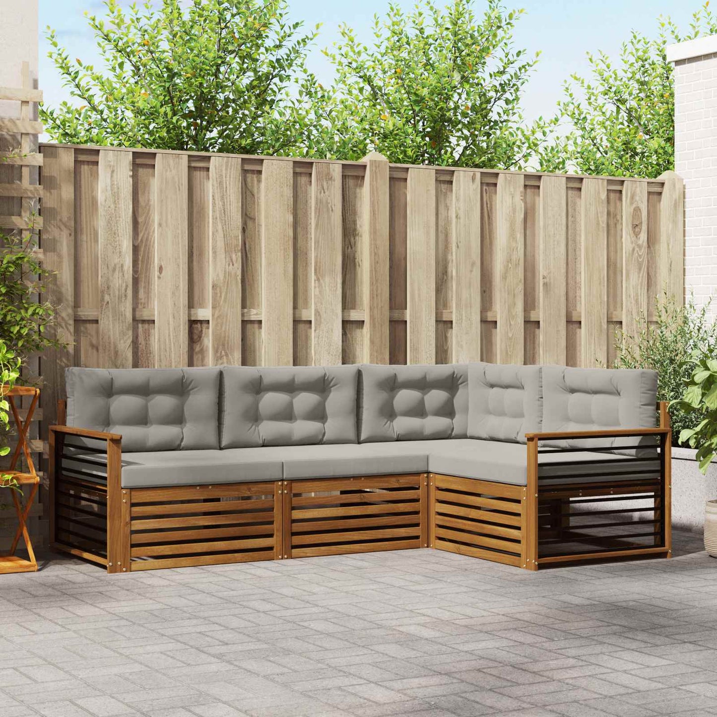 vidaXL Σειρά Καναπέ Εξωτερικού 4 pcs Φυσικό και Ανοιχτό Γκρι