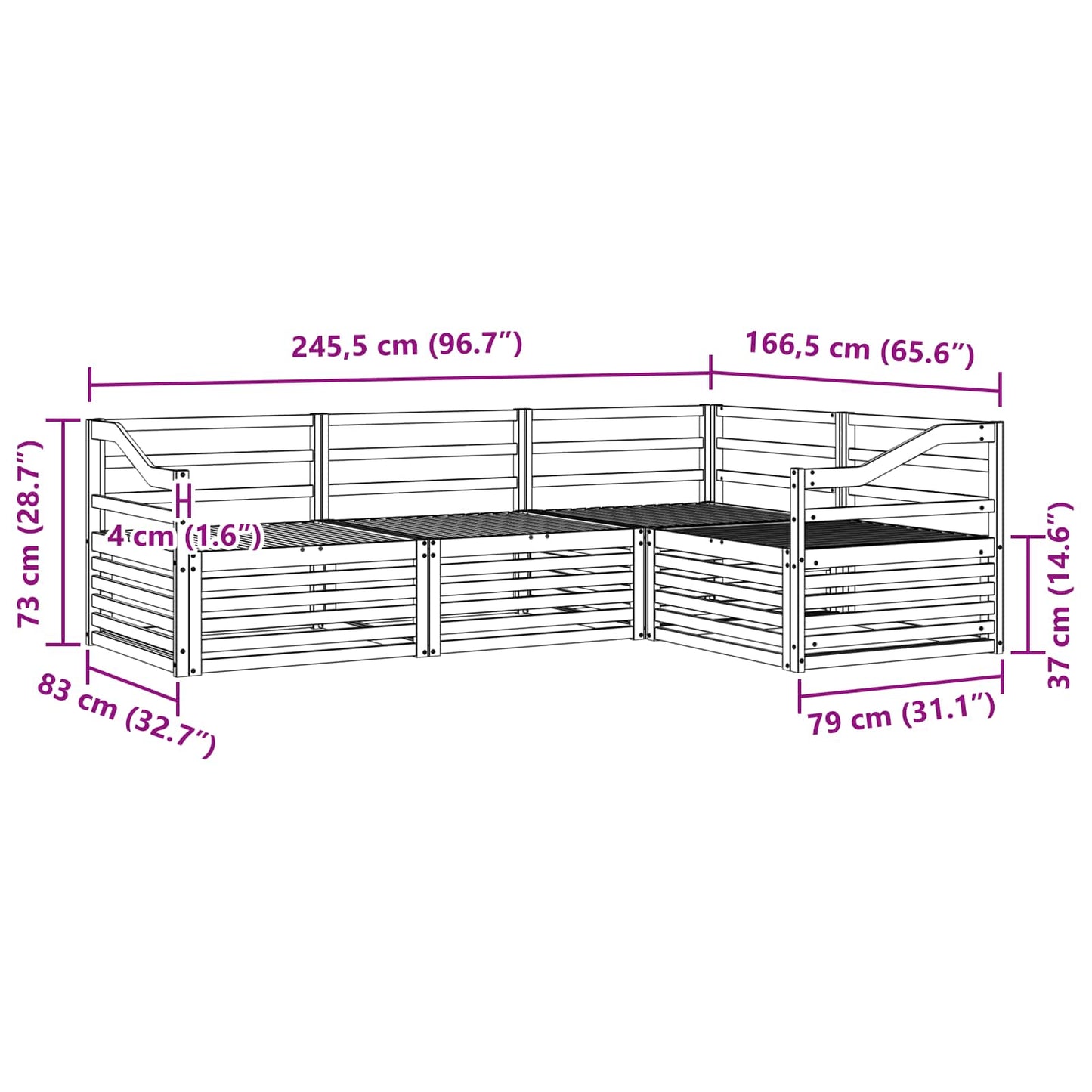 vidaXL Σειρά Καναπέ Εξωτερικού 4 pcs Φυσικό Στερεό Ξύλο Ακακίας