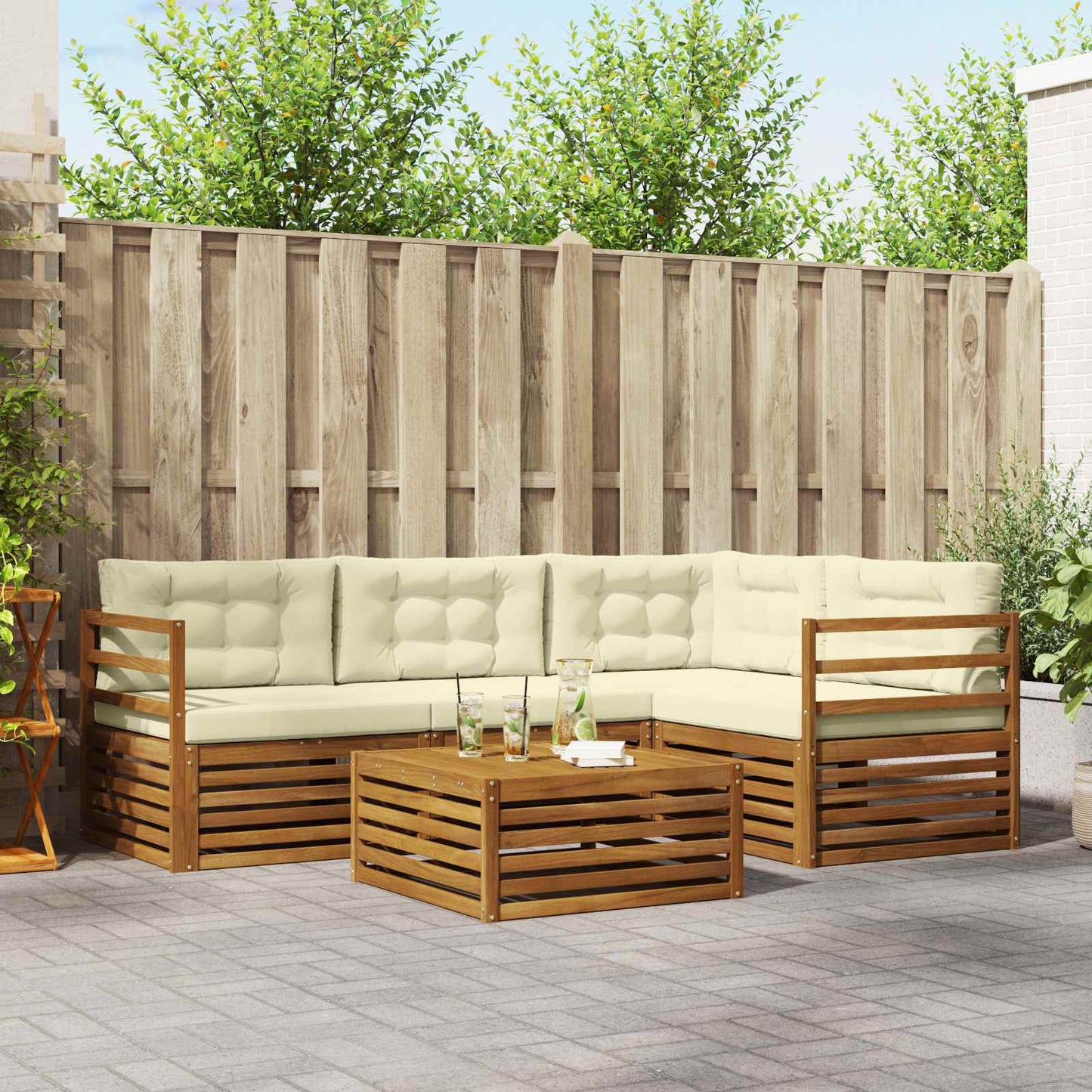 vidaXL Σειρά Καναπέ Εξωτερικού με μαξιλάρι 5 pcs Φυσικό και Κρέμα