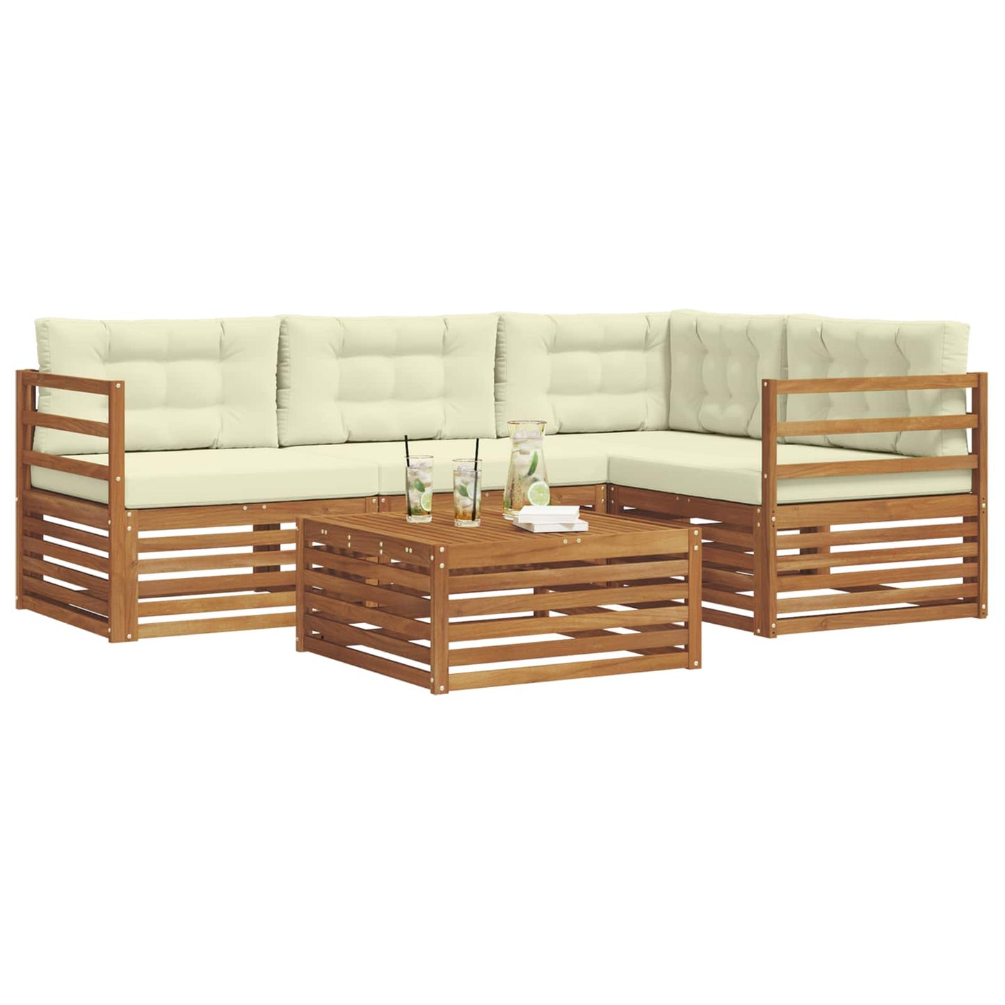 vidaXL Σειρά Καναπέ Εξωτερικού με μαξιλάρι 5 pcs Φυσικό και Κρέμα