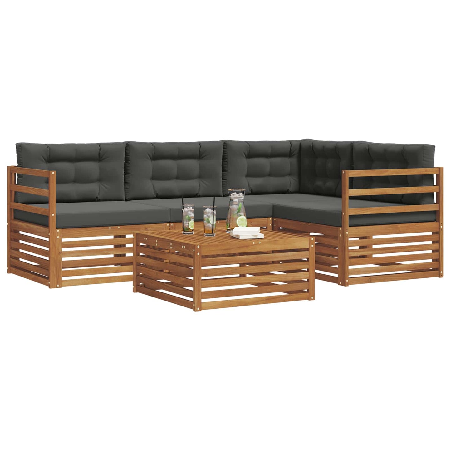 vidaXL Σειρά Καναπέ Εξωτερικού με μαξιλάρι 5 pcs Φυσικό και Ανθρακί